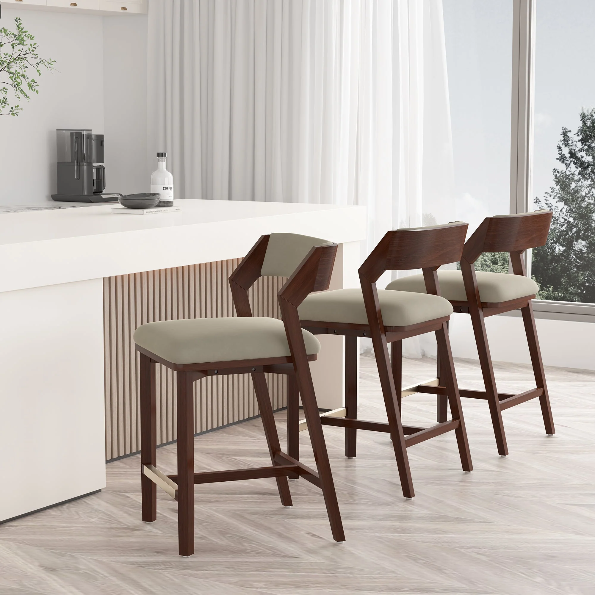 Patricia Counter Stool in Linen (set of 3) - Image 2