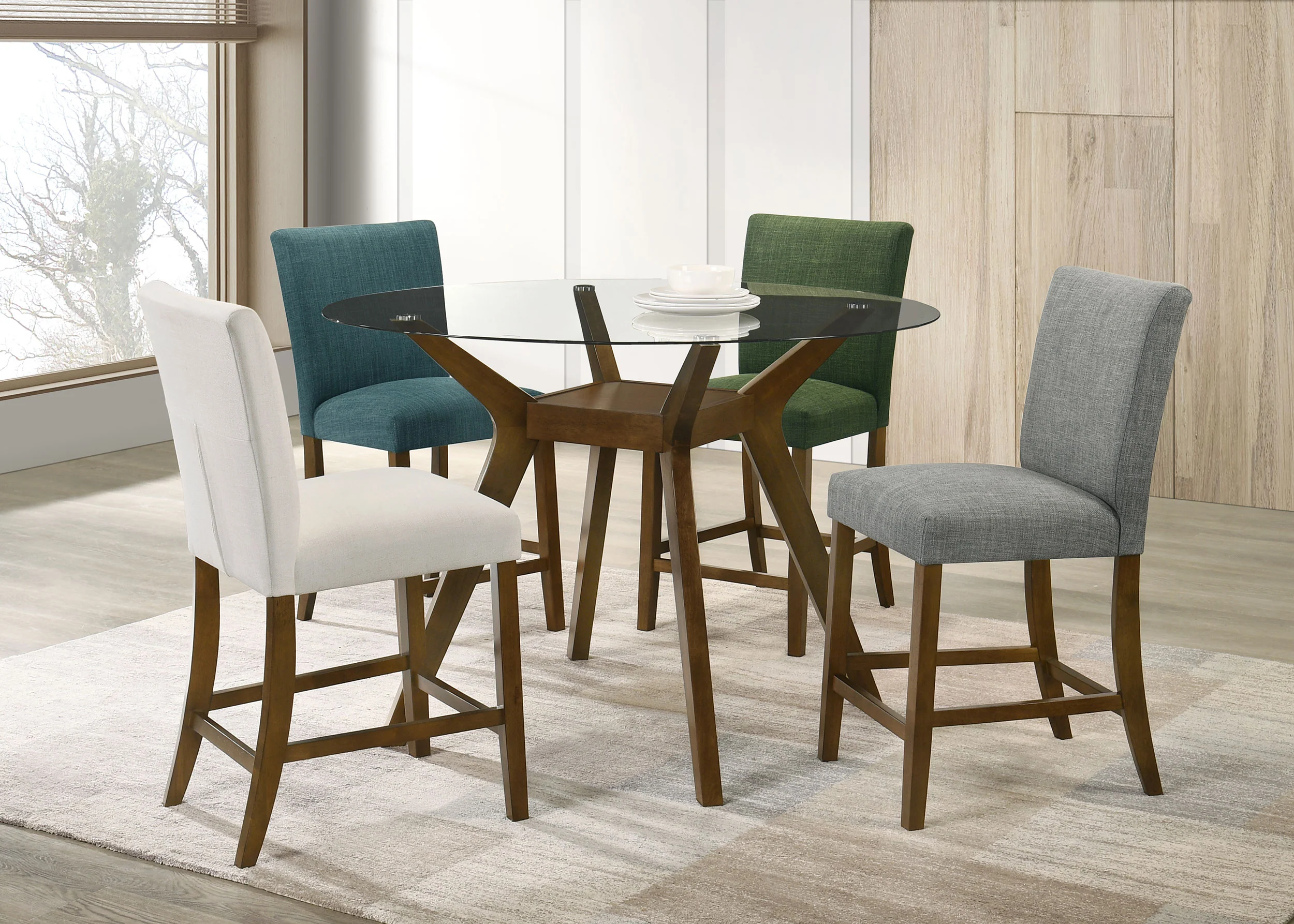 Paxton Brown Round 48-inch Glass Top Counter Height Dining Table - Image 7
