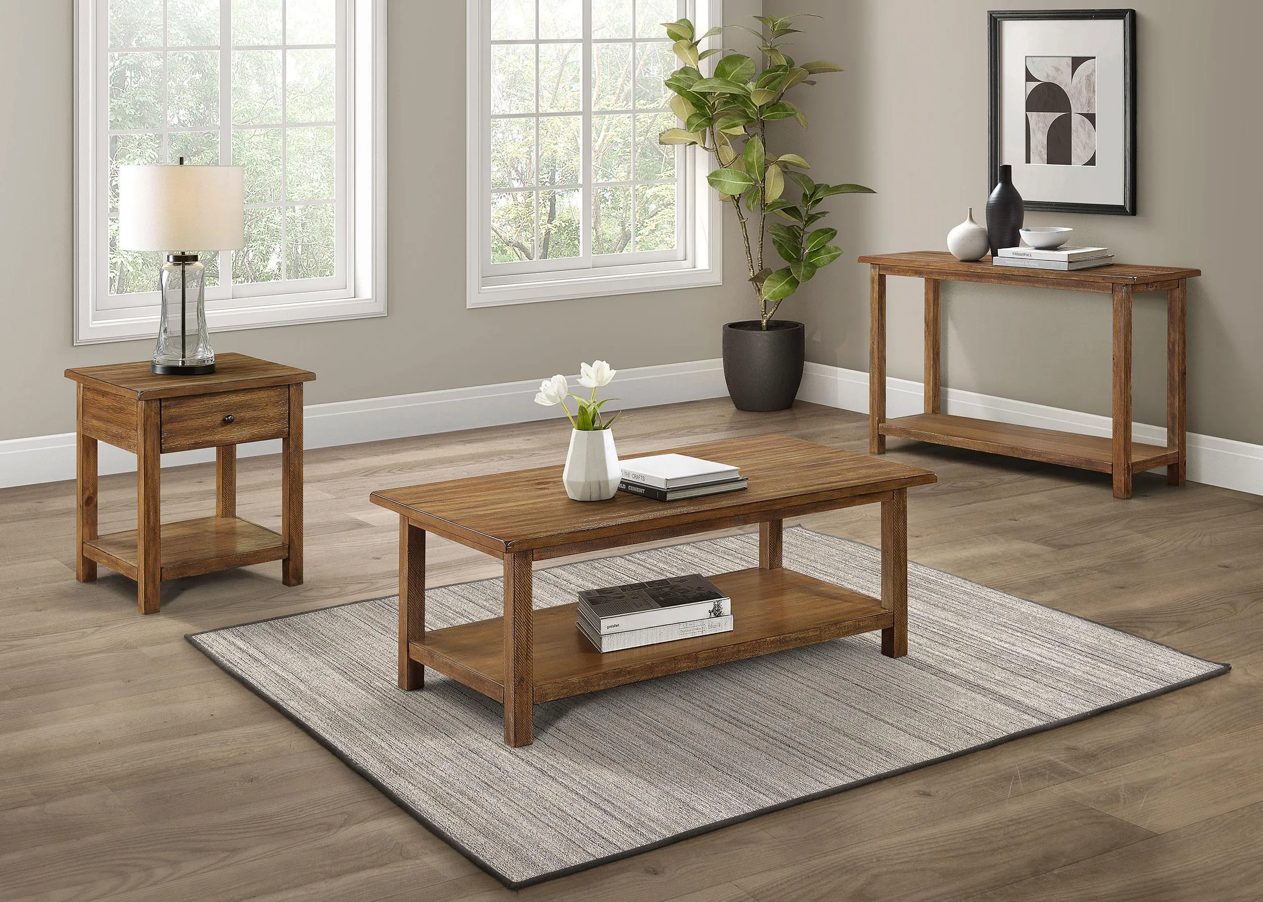 Payne Distressed Brown 1-drawer Wood End Table with Shelf - Image 2