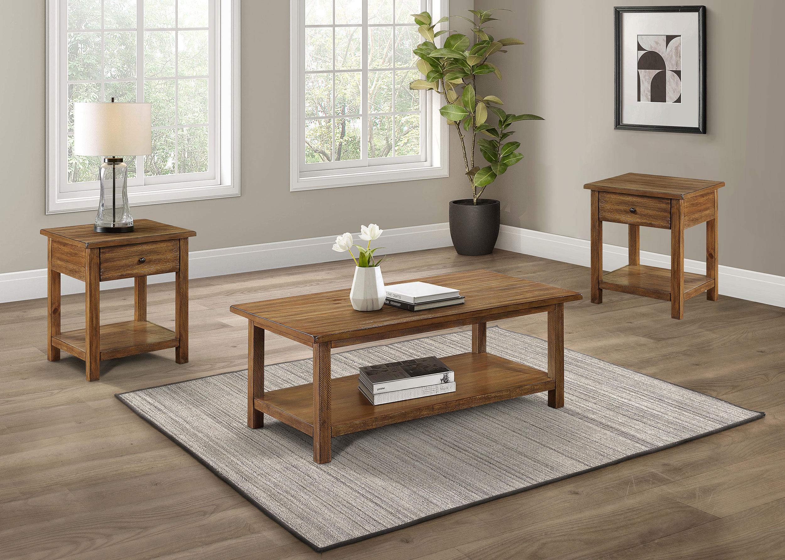 Payne Distressed Brown 3-Piece Coffee and 1-Drawer End Table Set
