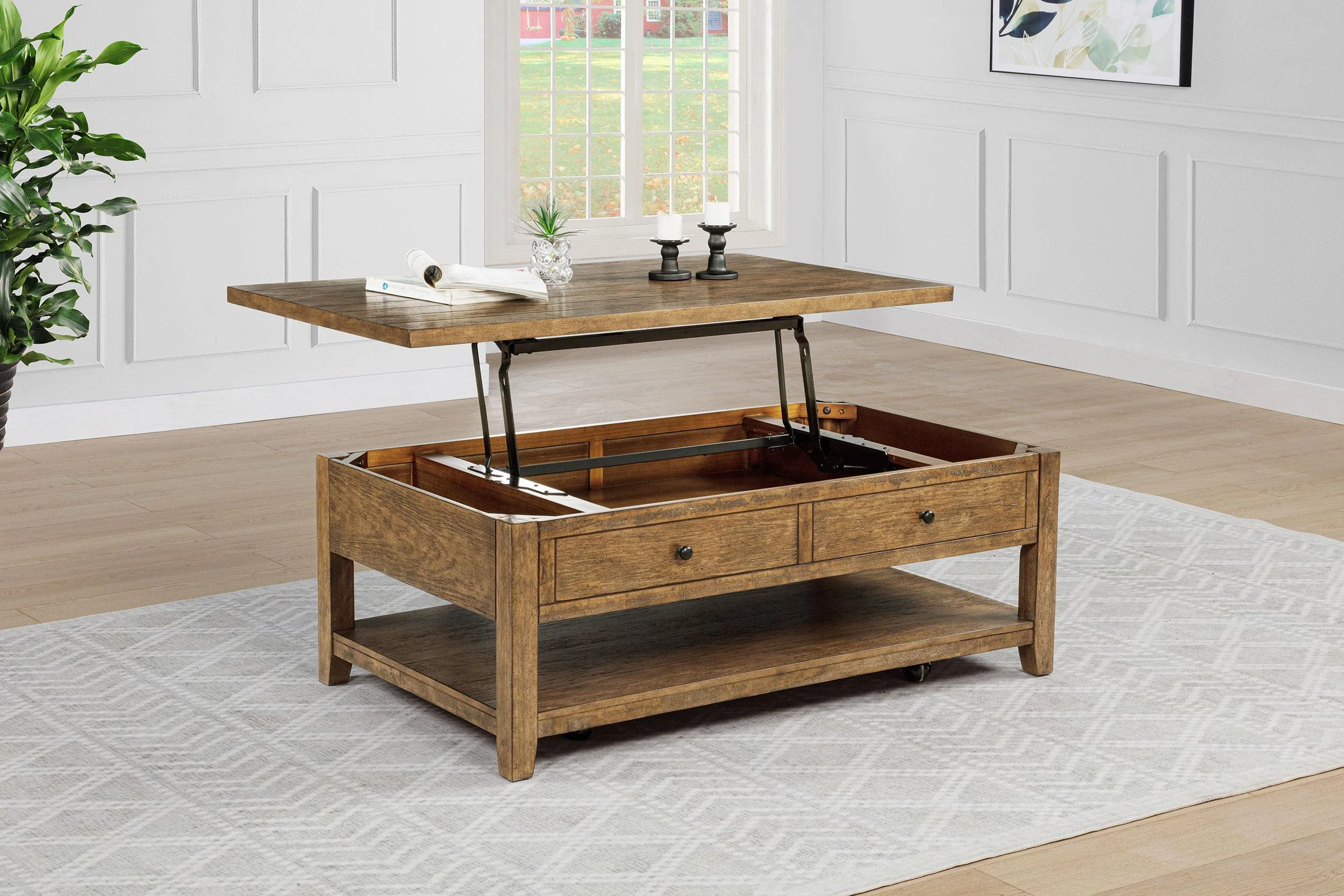 Payne Distressed Brown 48-inch Mobile Lift Top Coffee Table - Image 2