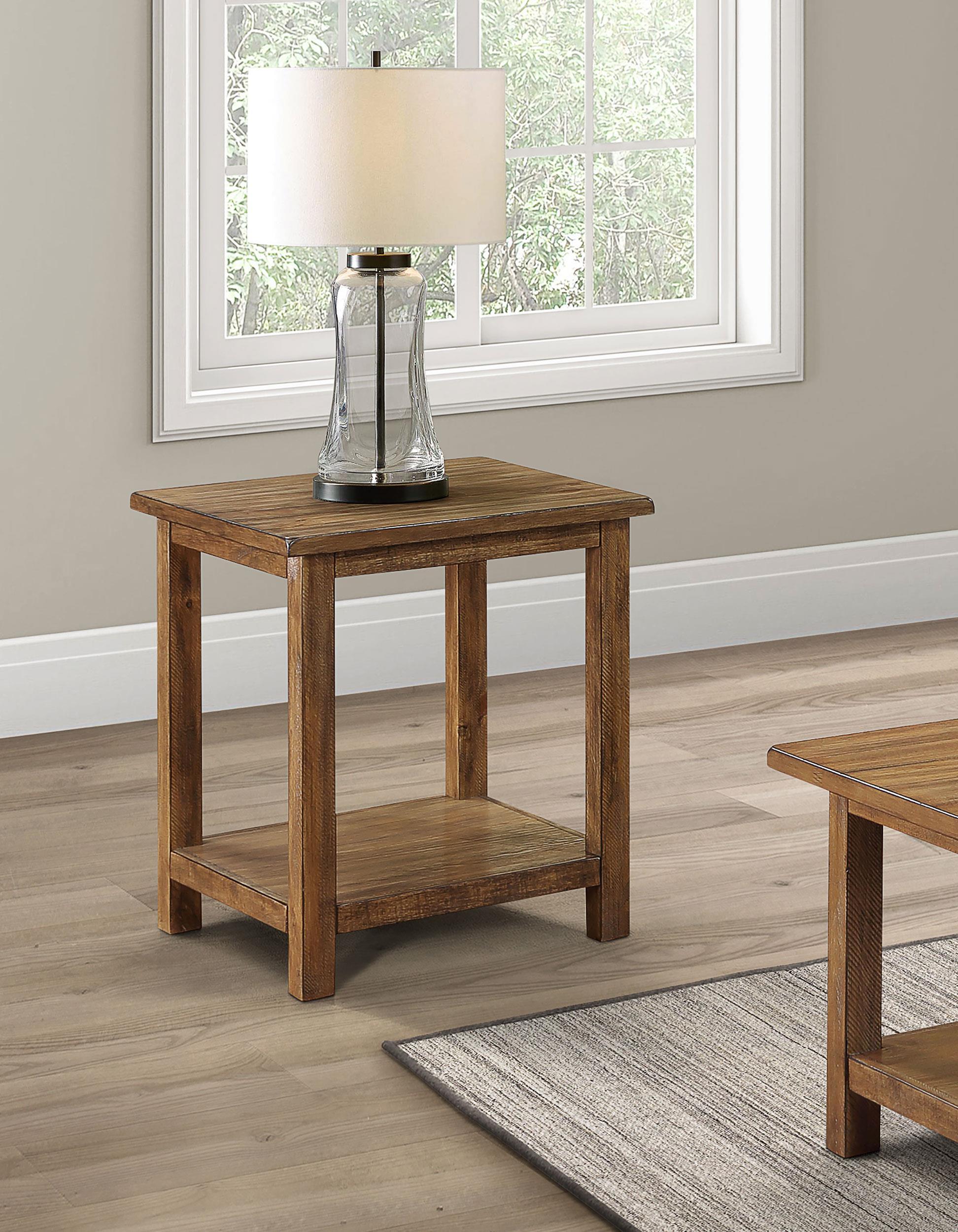 Payne Distressed Brown Wood End Table with Shelf