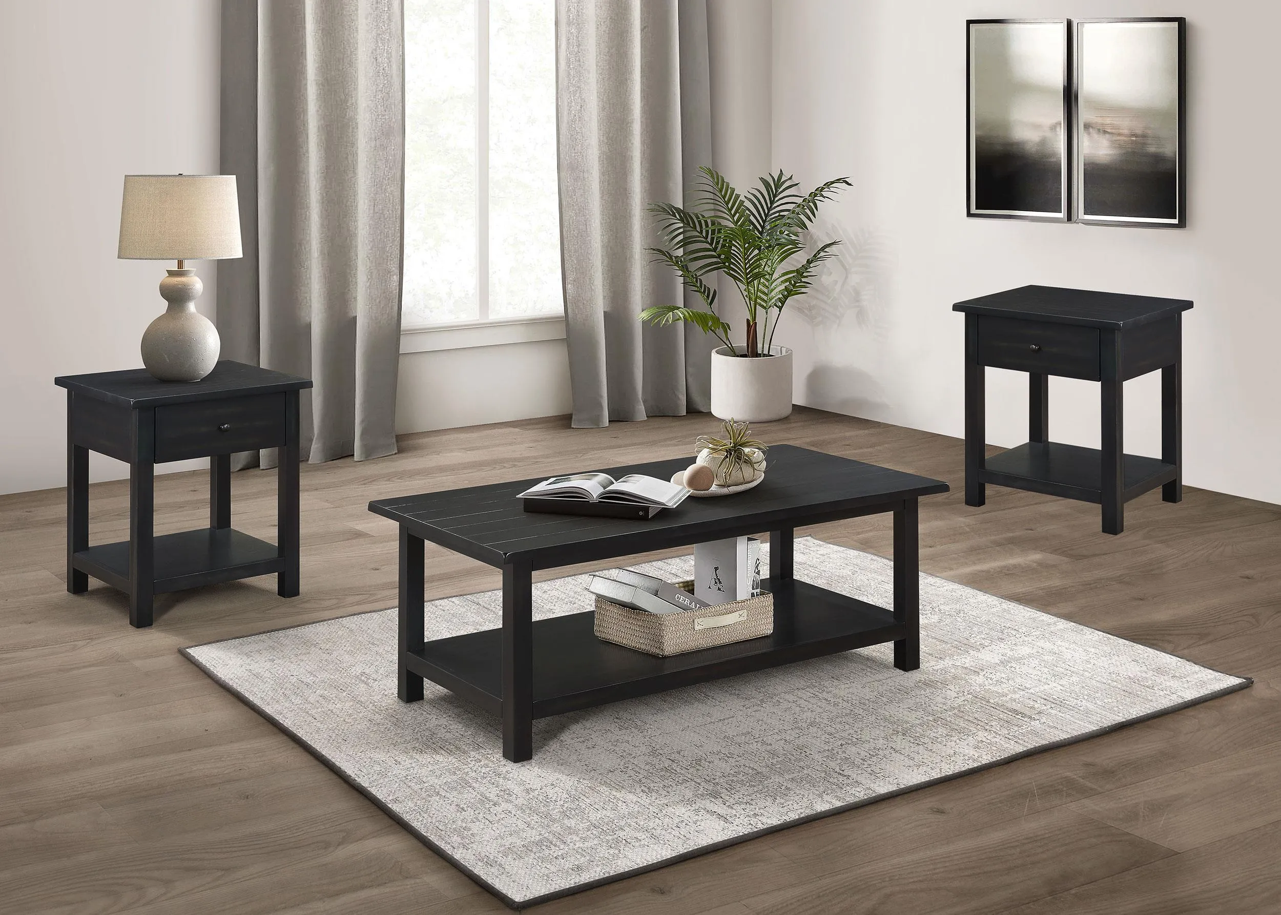 Payne Distressed Java 3-Piece Coffee and 1-Drawer End Table Set