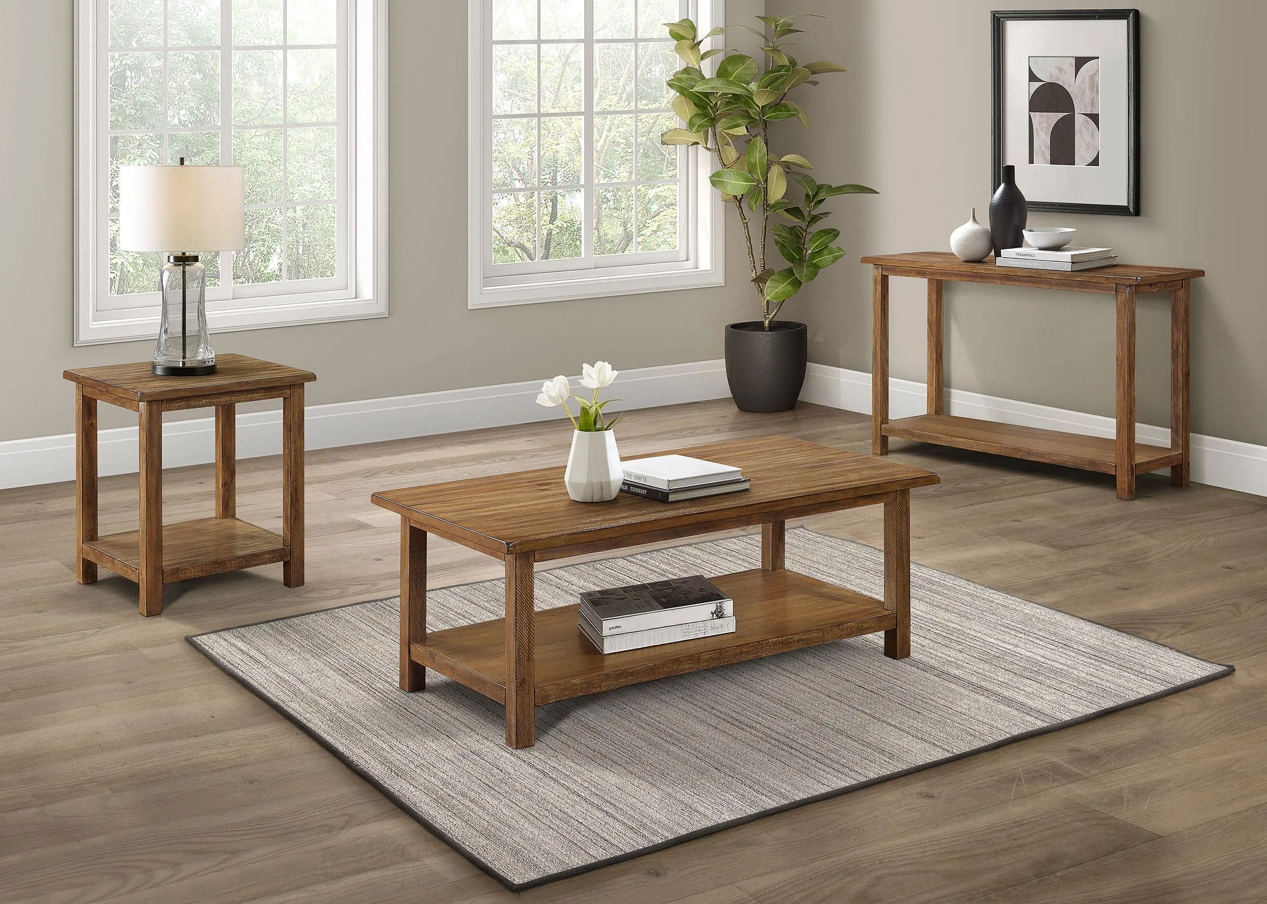 Payne Wood Coffee Table with Shelf Distressed Brown - Image 2