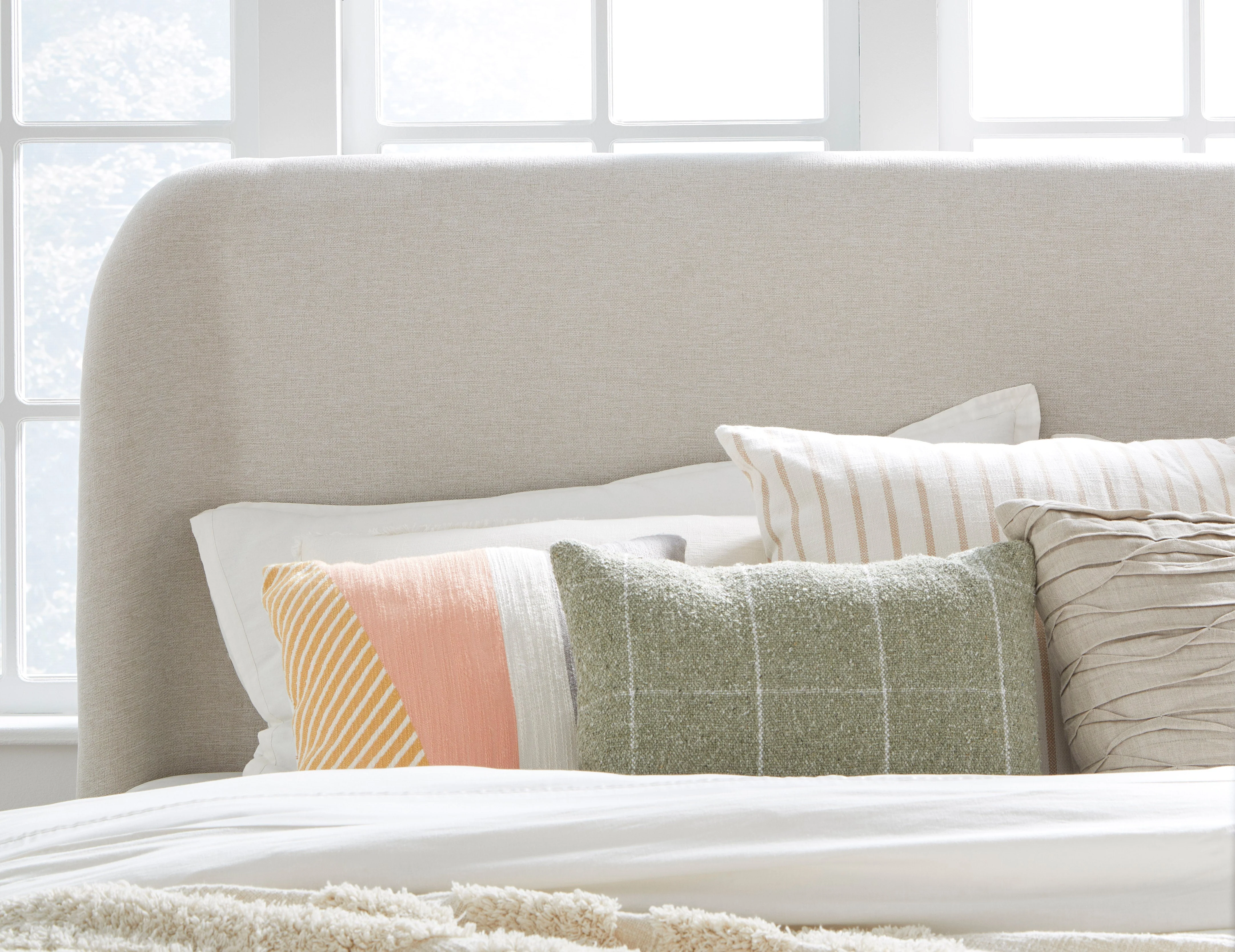 Penny Eastern King Upholstered Platform Bed in Buff Cream Ash and Oatmeal Linen - Image 2