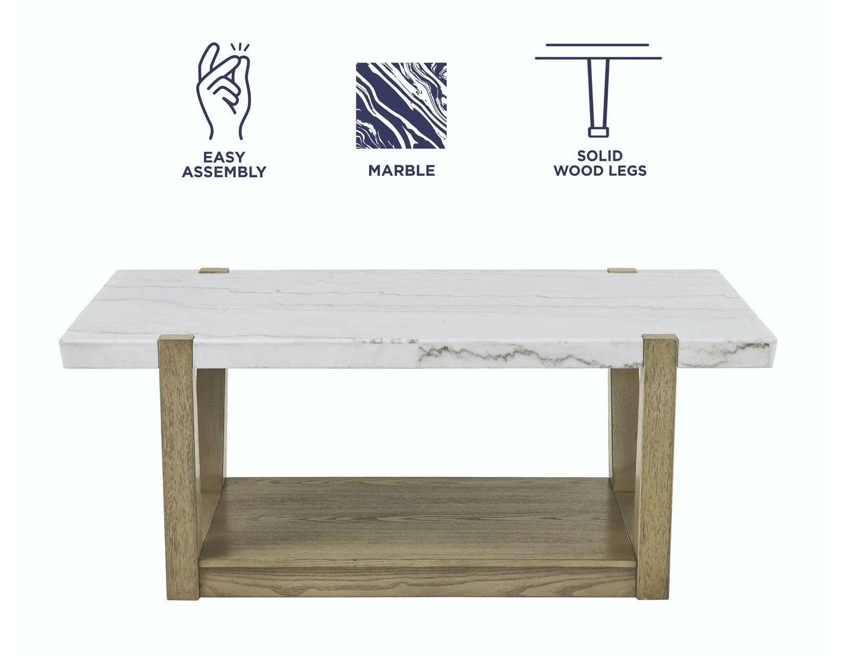 Perth White Marble Top Cocktail Table with Casters - Image 7