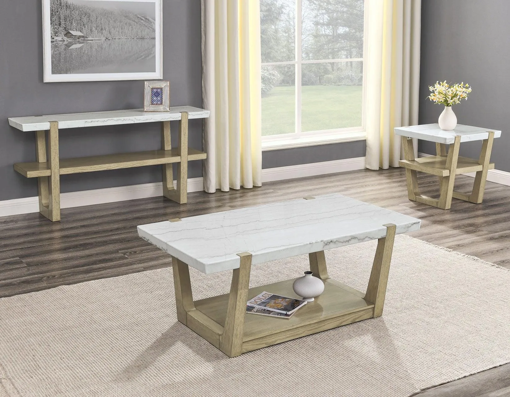 Perth White Marble Top Cocktail Table with Casters - Image 8