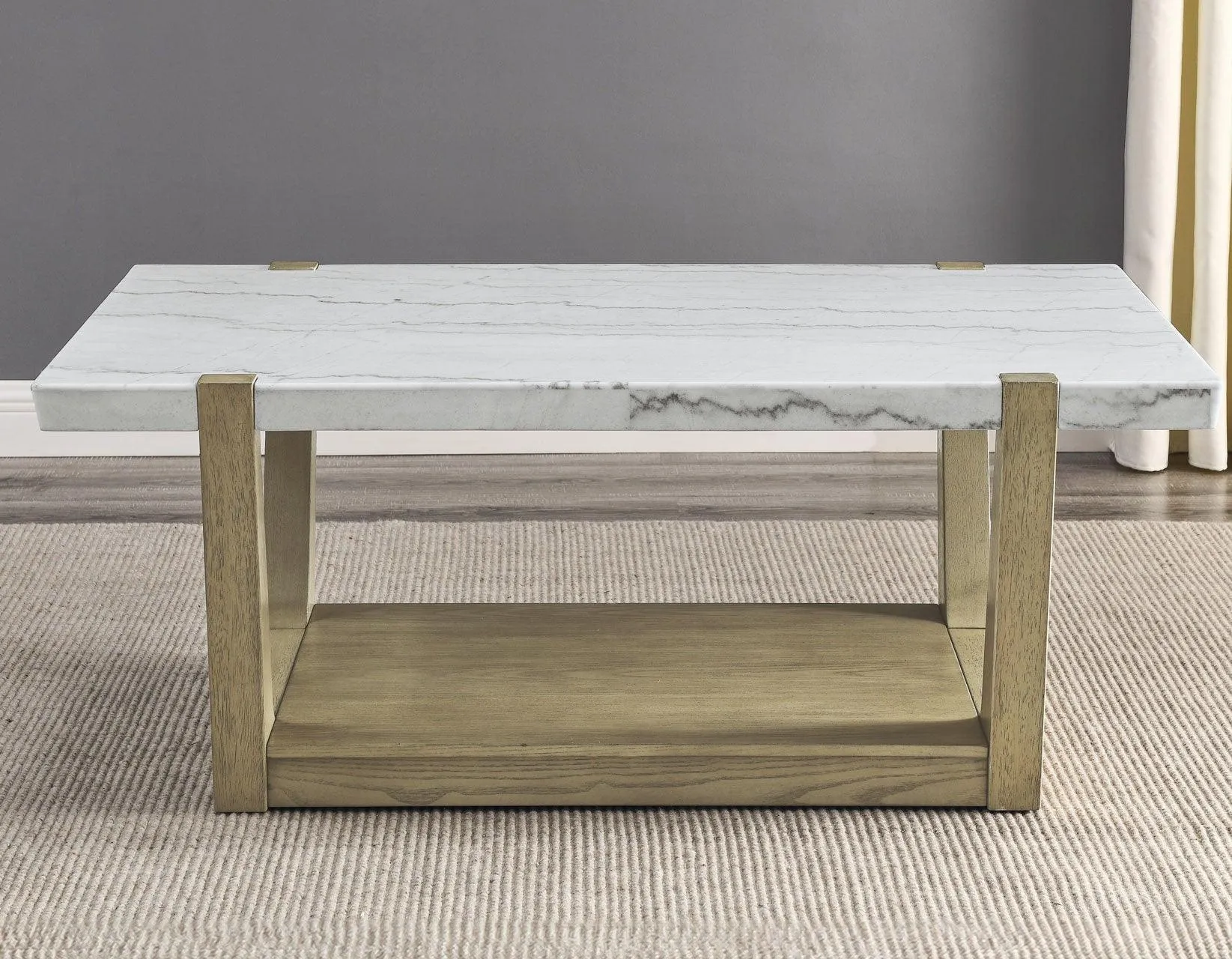 Perth White Marble Top Cocktail Table with Casters - Image 9