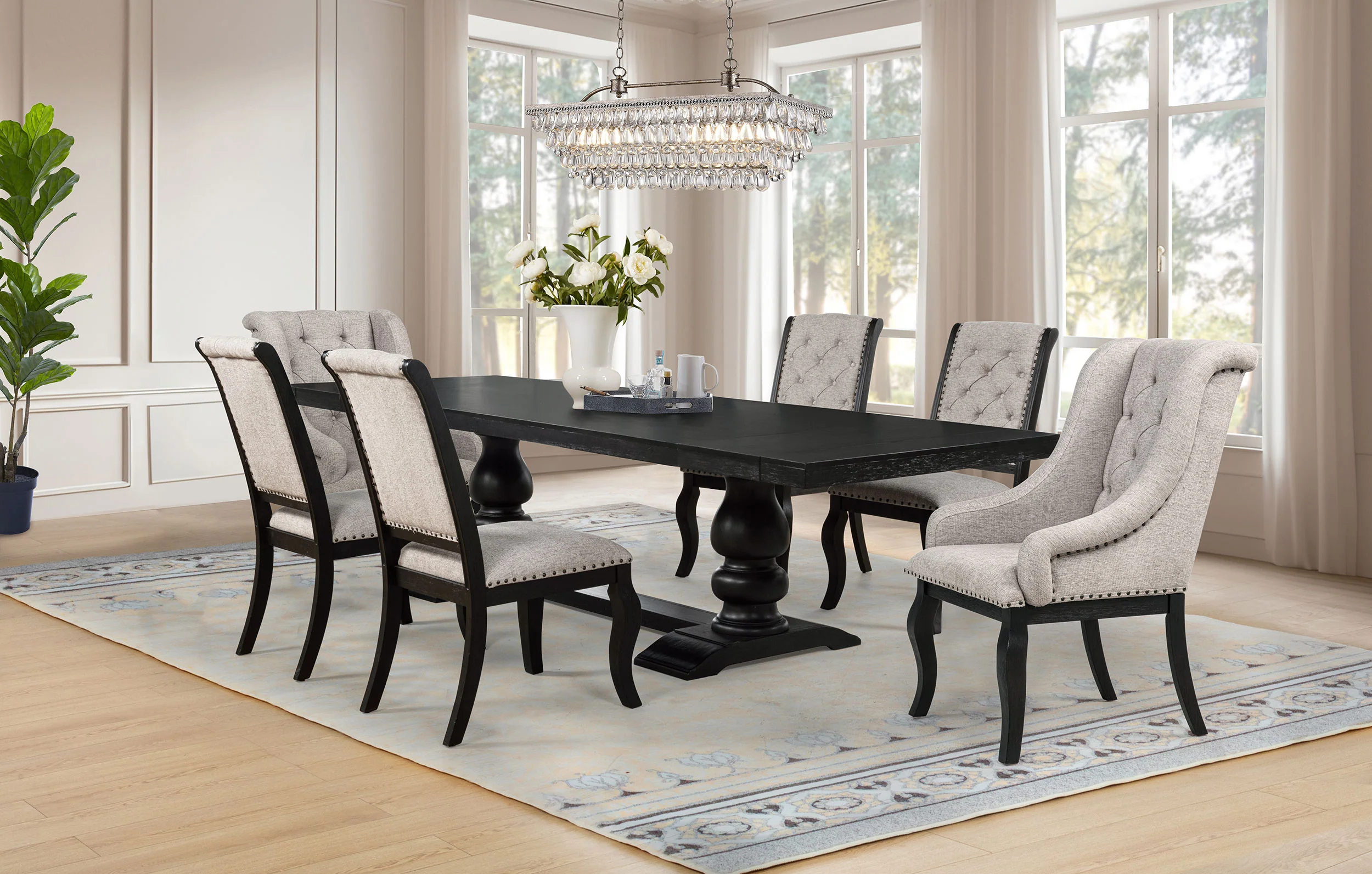 Phelps Distressed Noir 7-piece Rectangular Dining Table Set