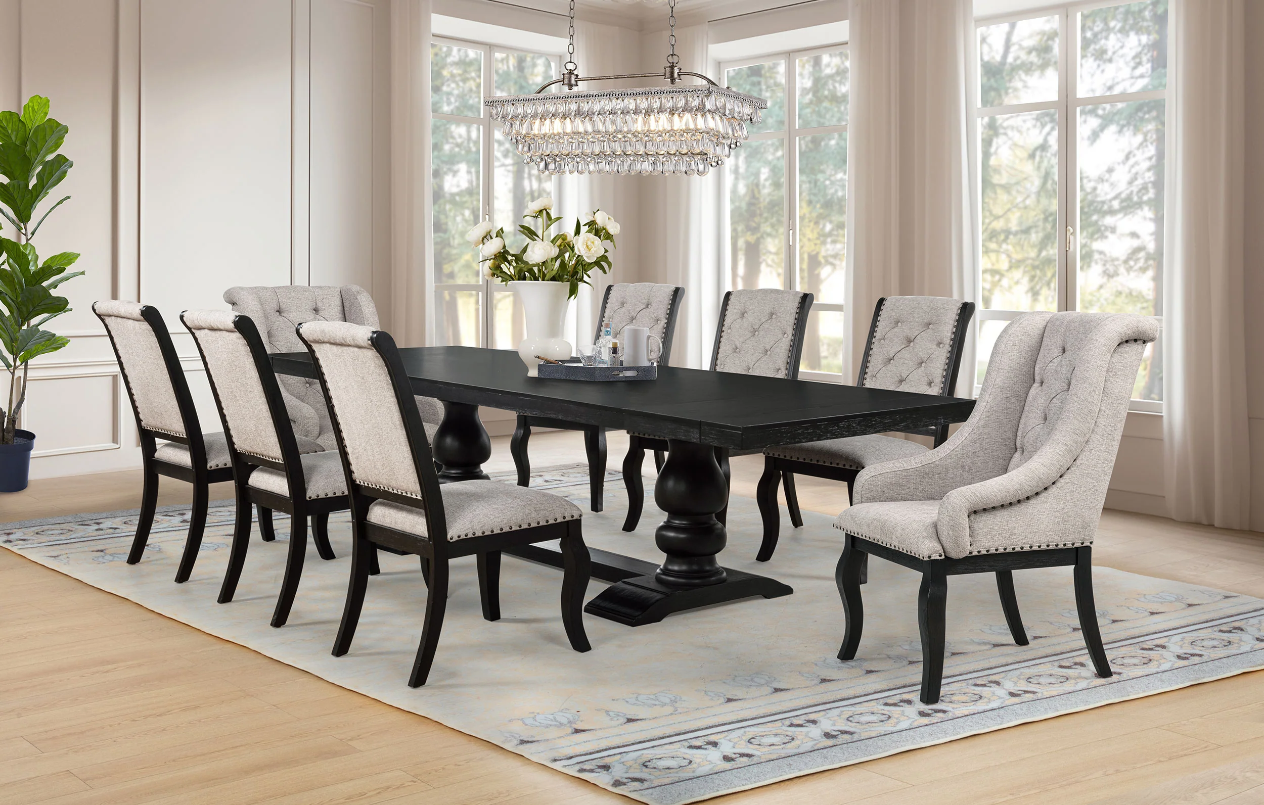 Phelps Distressed Noir 9-piece Rectangular Dining Table Set