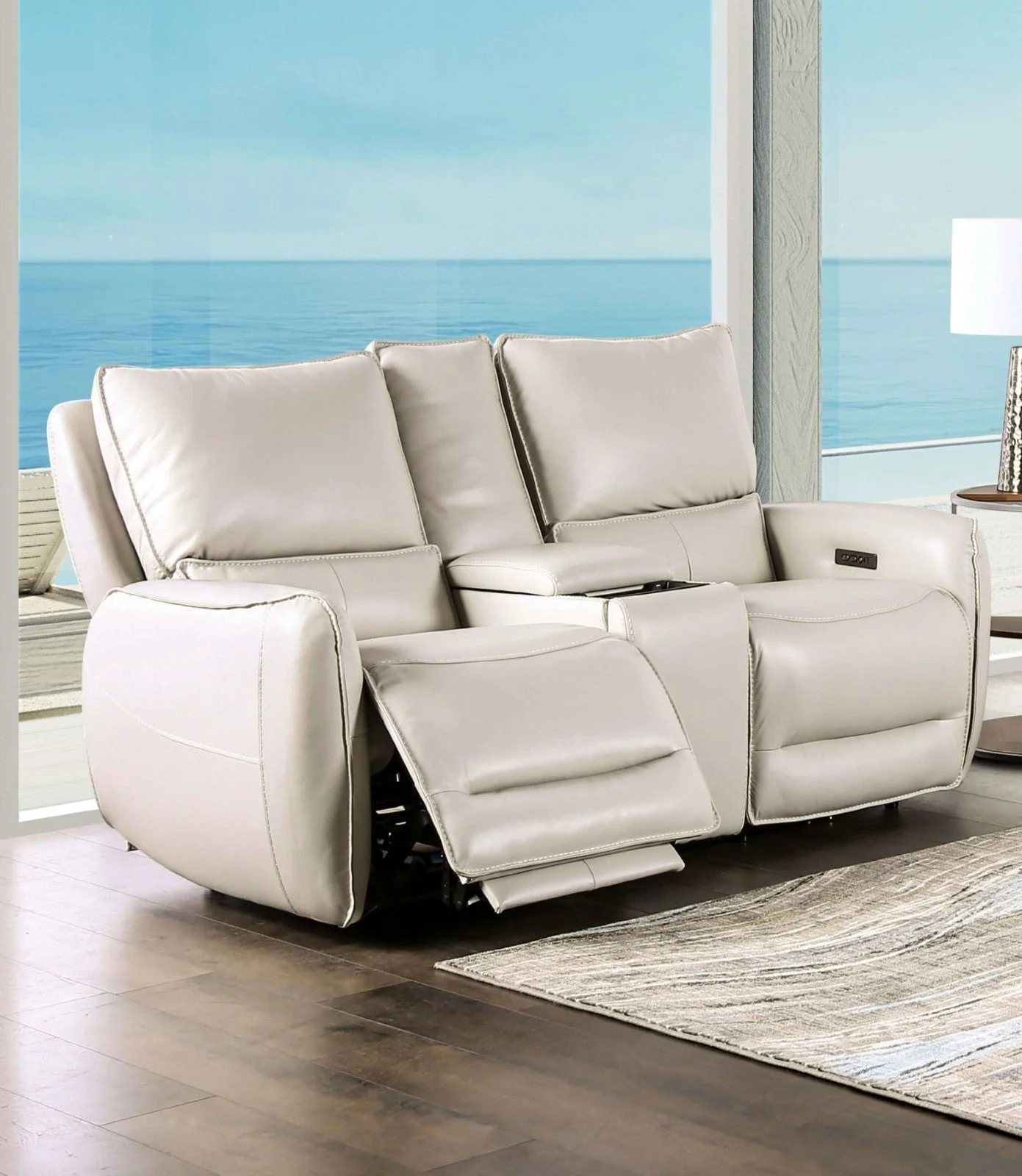 Phineas Beige Power Top Grain Leather Match Reclining Sofa & Loveseat - Image 3