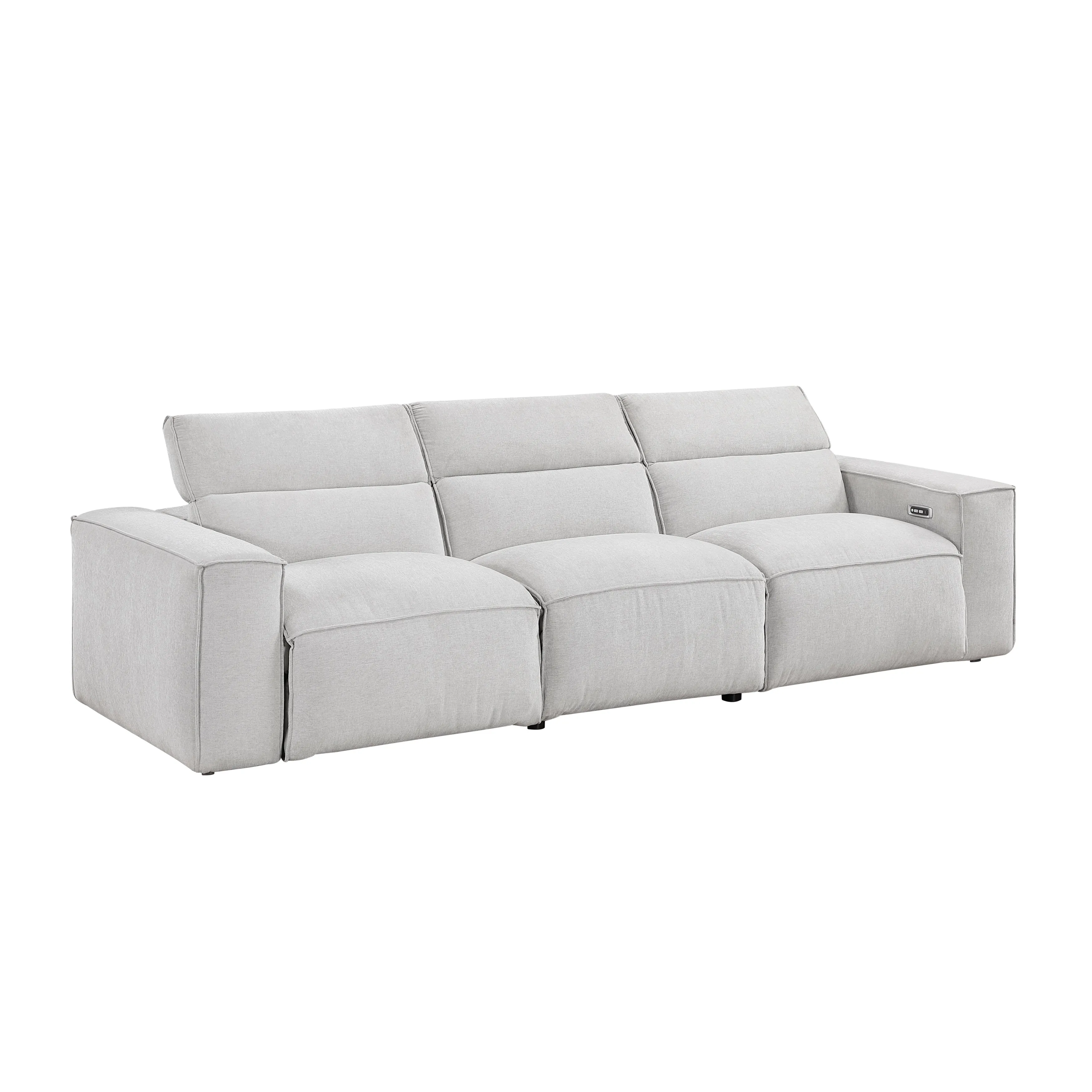 Phoebe Light Gray Power Double Reclining Sofa with Power Headrests - Image 5