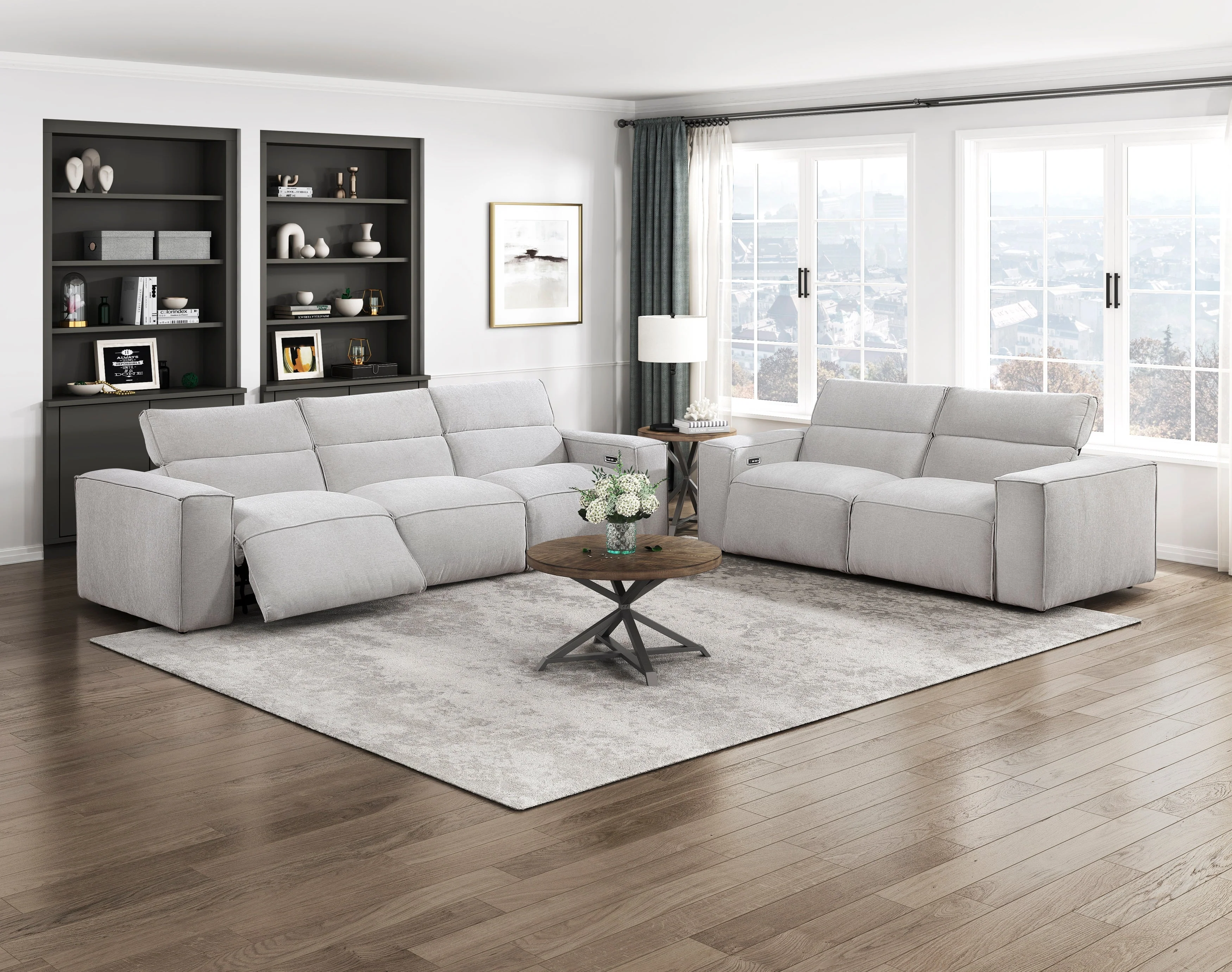 Phoebe Light Gray Power Double Reclining Sofa and Loveseat - Image 21
