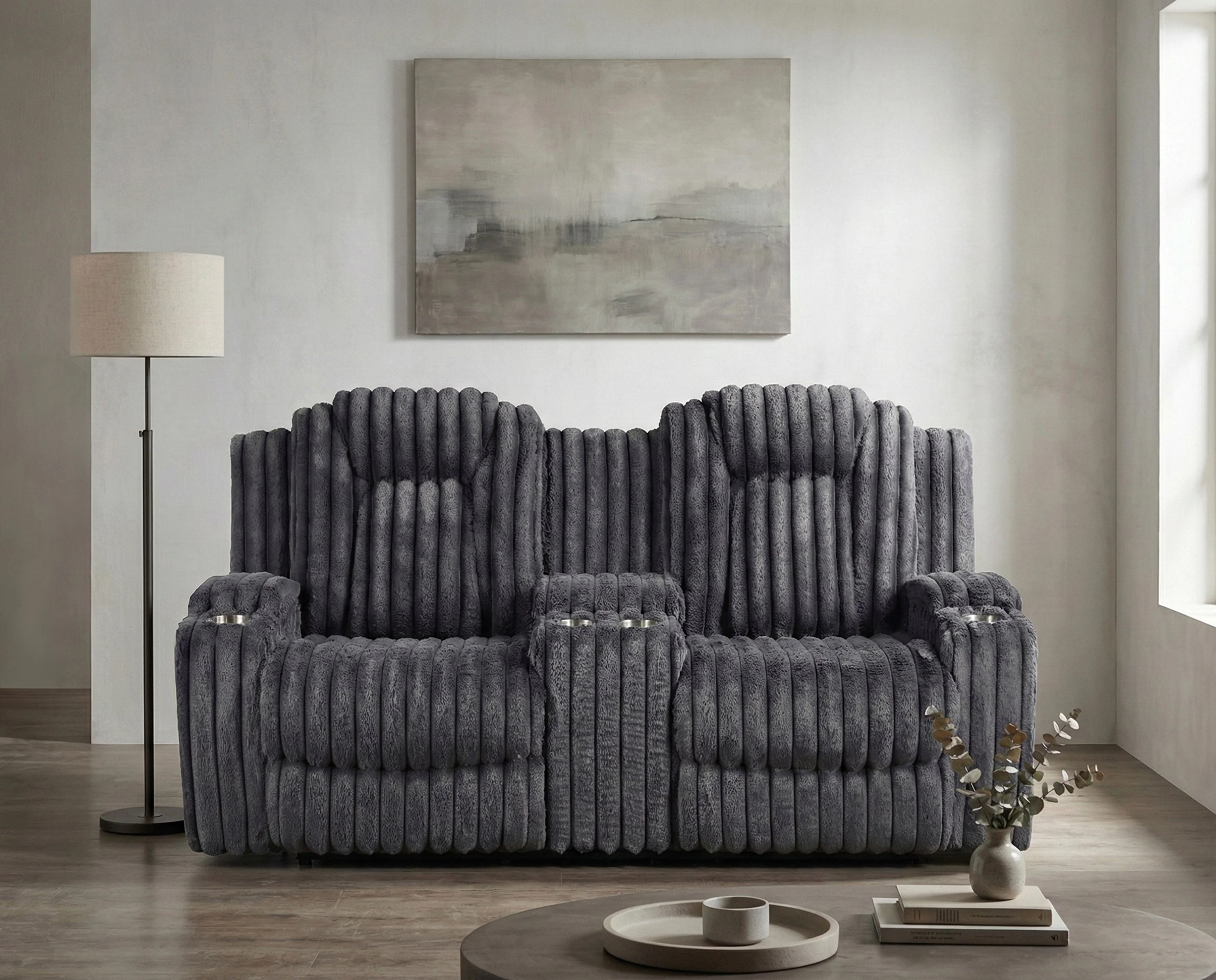 Phyllis Dark Gray Double Reclining Loveseat with Center Console and Cup Holders - Image 12