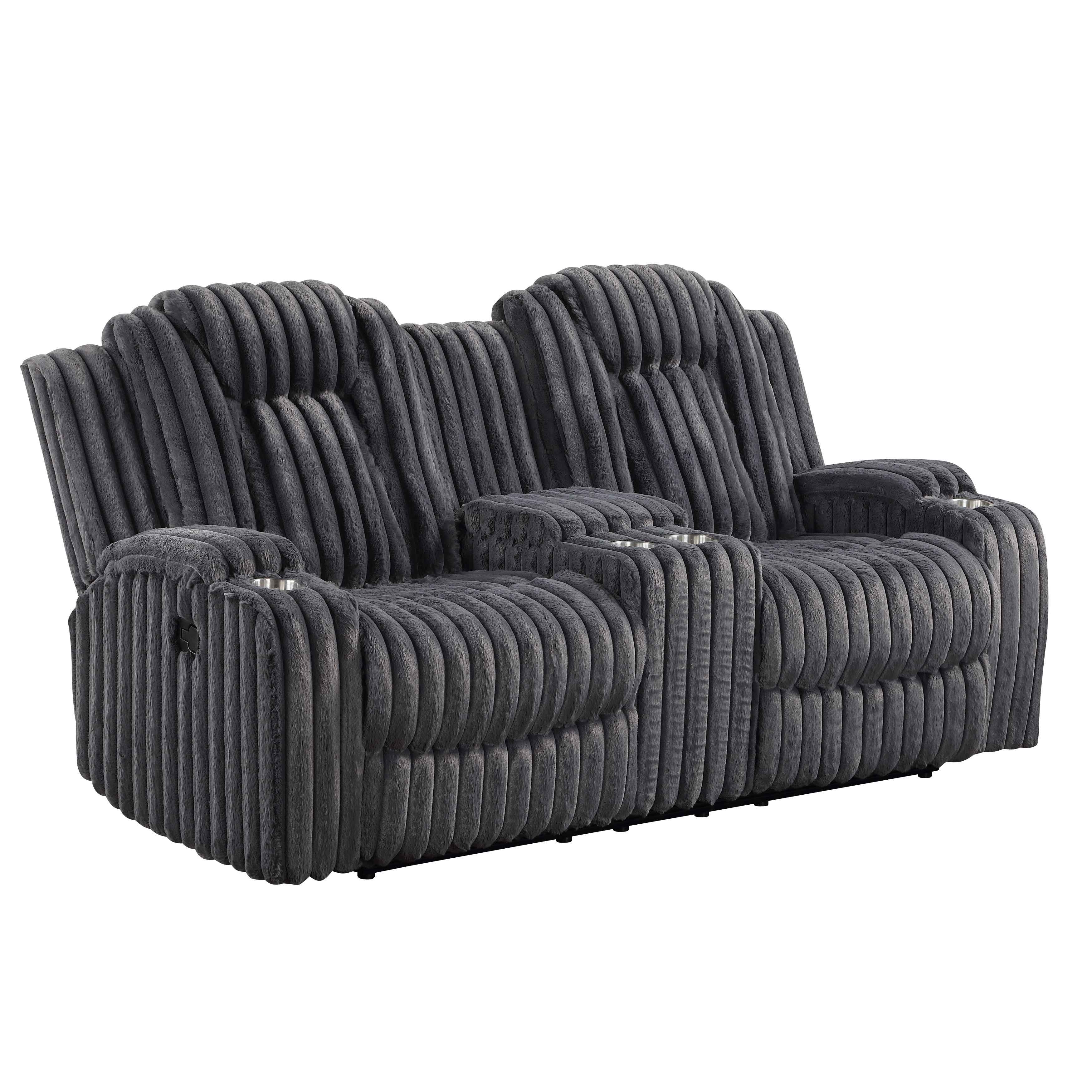 Phyllis Dark Gray Double Reclining Loveseat with Center Console and Cup Holders - Image 2