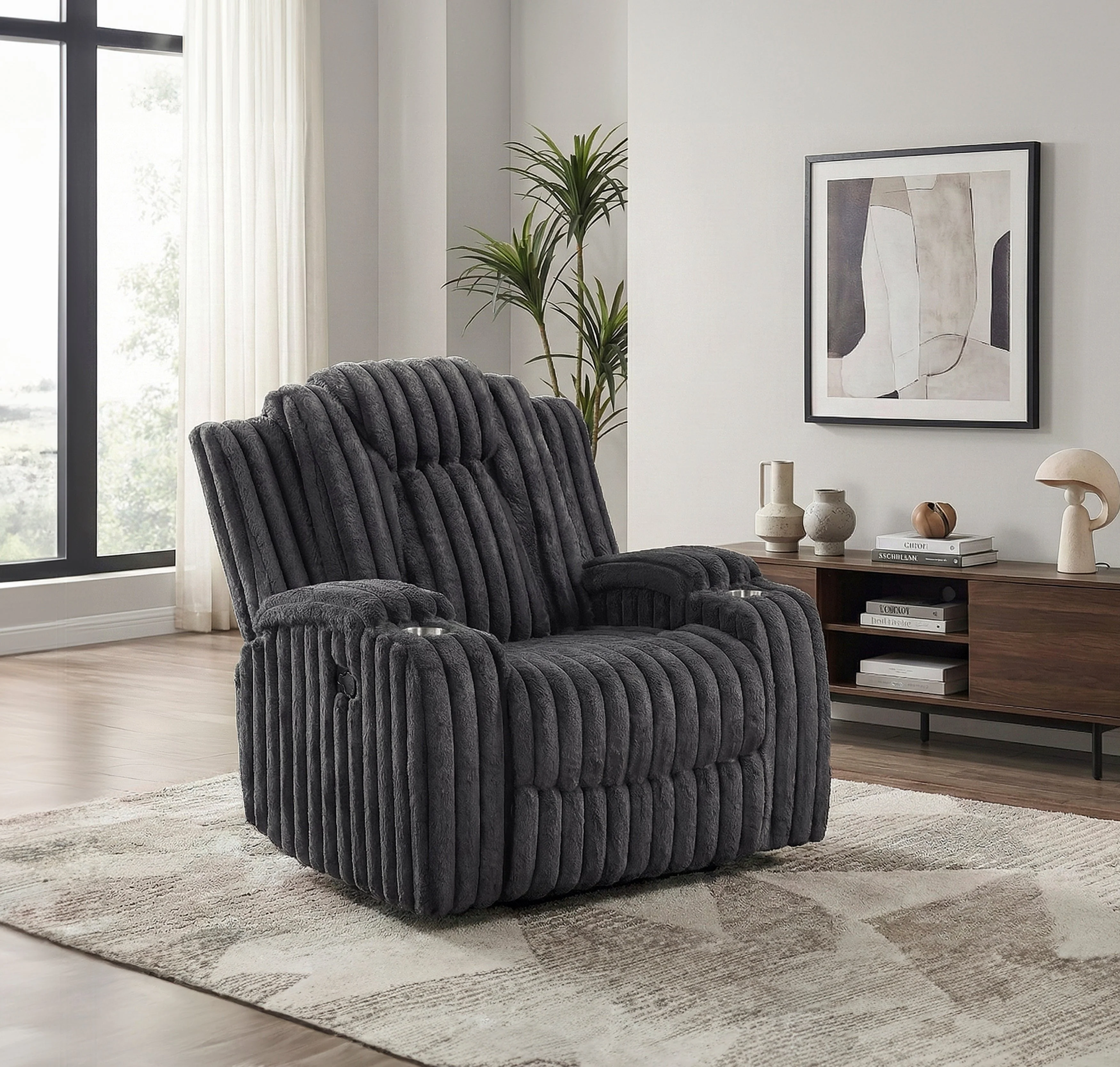 Phyllis Dark Gray Reclining Chair with Cup Holders - Image 15