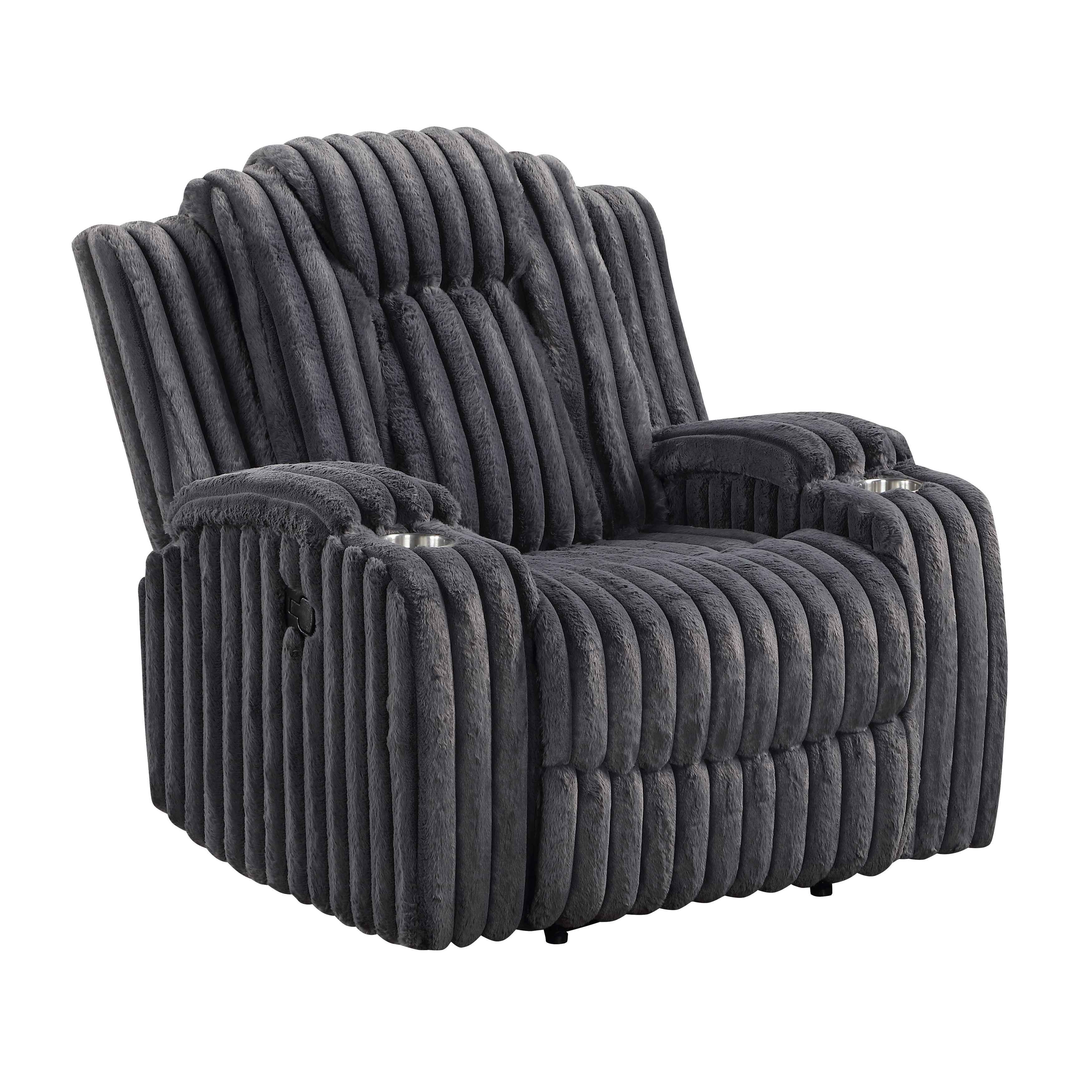 Phyllis Dark Gray Reclining Chair with Cup Holders - Image 2