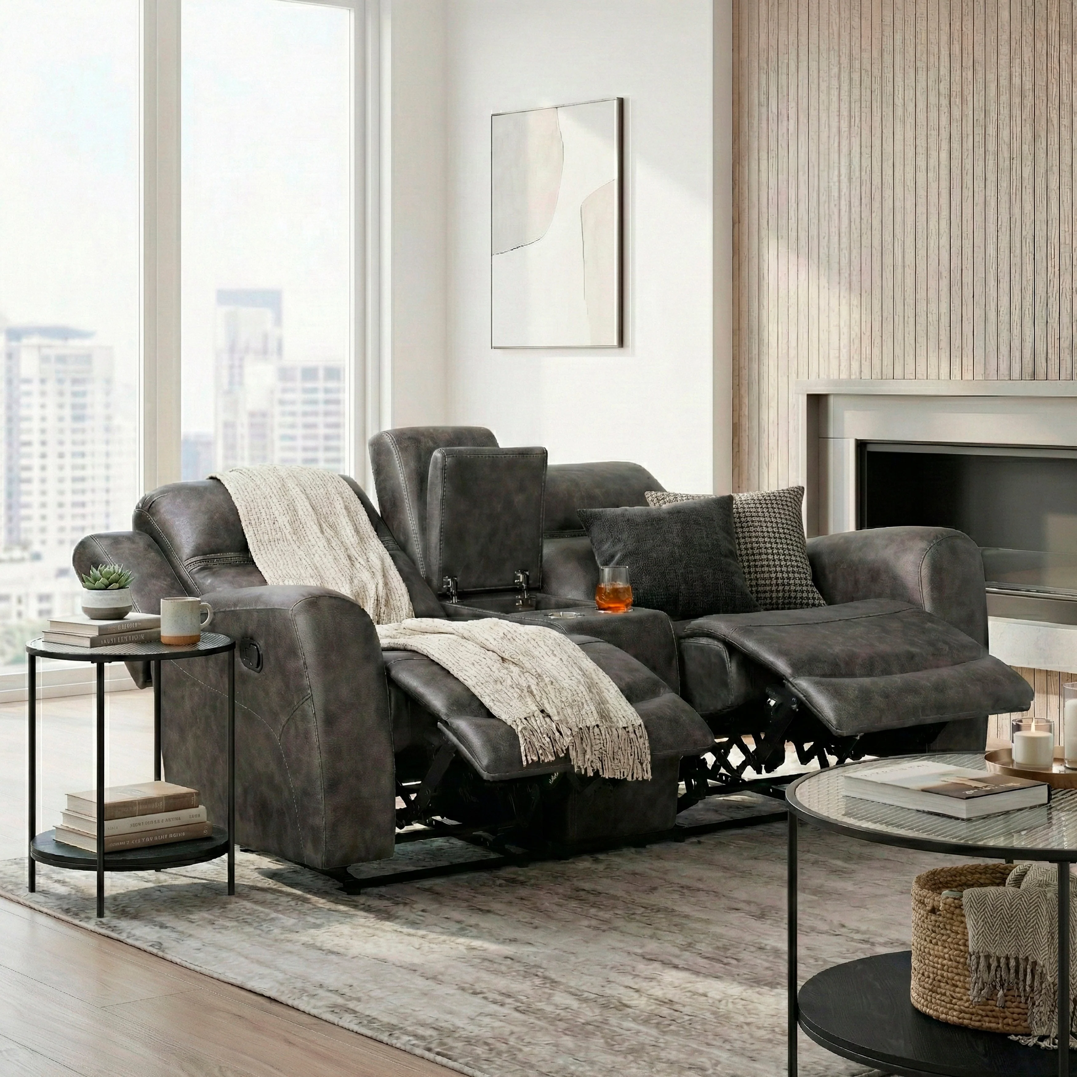 Phyllis Dark Gray Reclining Chair with Cup Holders - Image 37