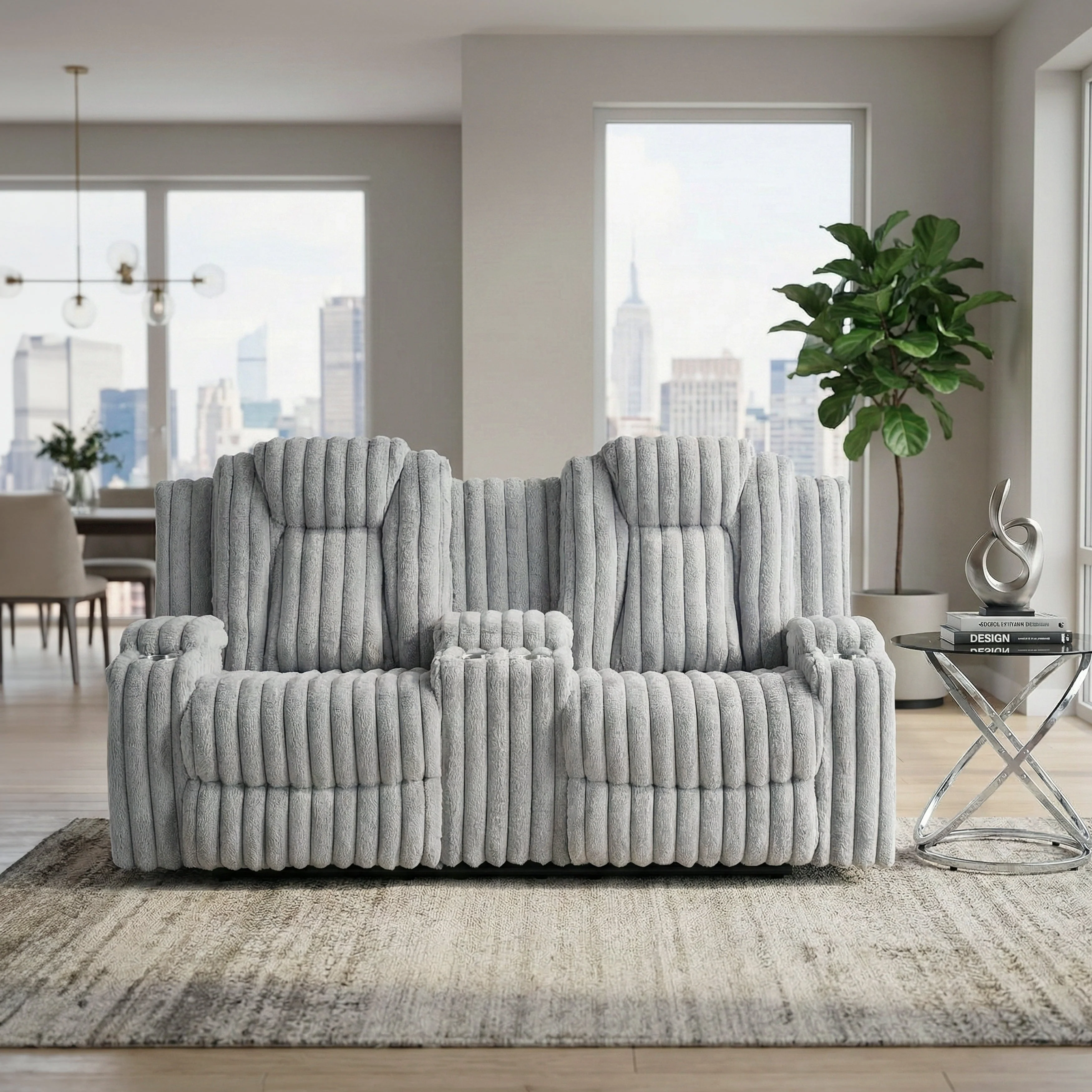 Phyllis Light Gray Double Reclining Loveseat with Center Console and Cup Holders - Image 11