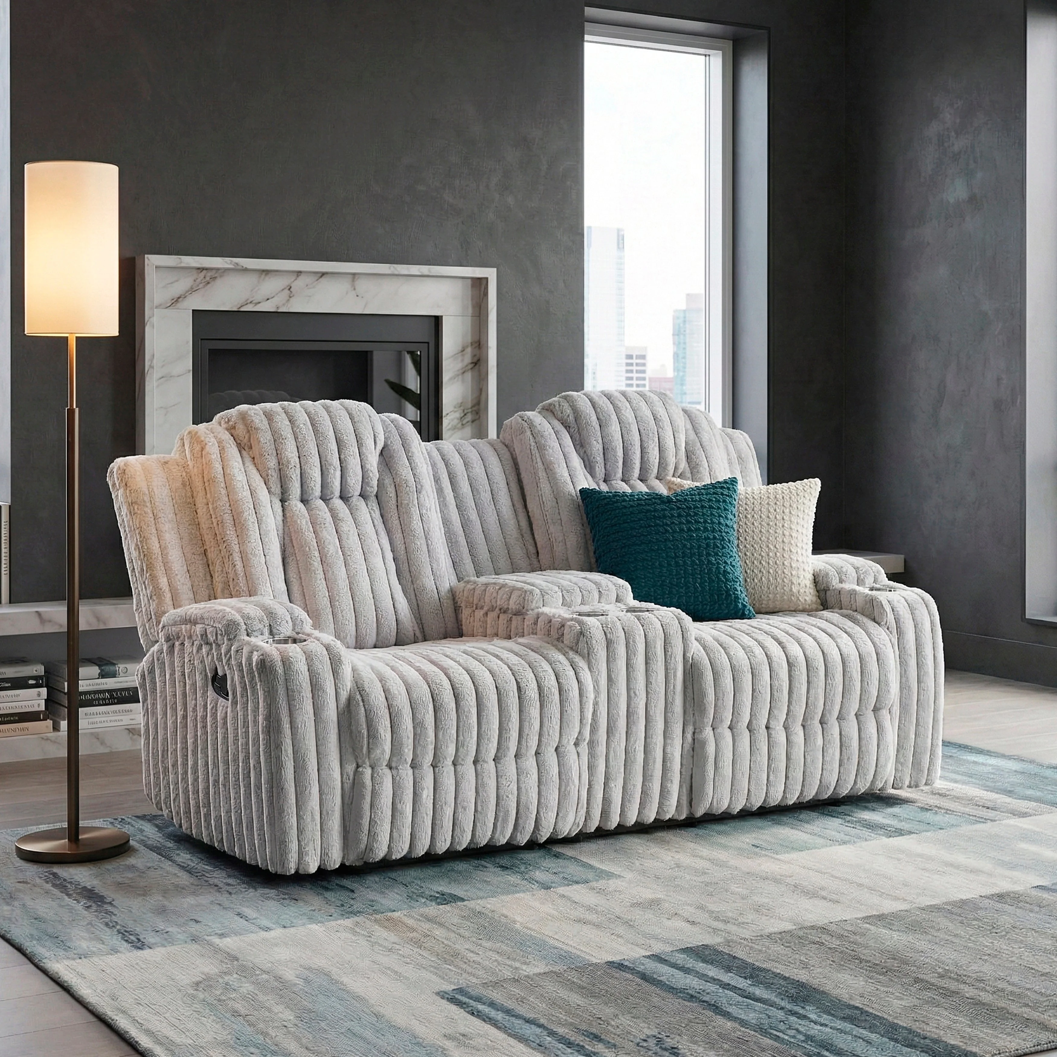 Phyllis Light Gray Double Reclining Loveseat with Center Console and Cup Holders - Image 12
