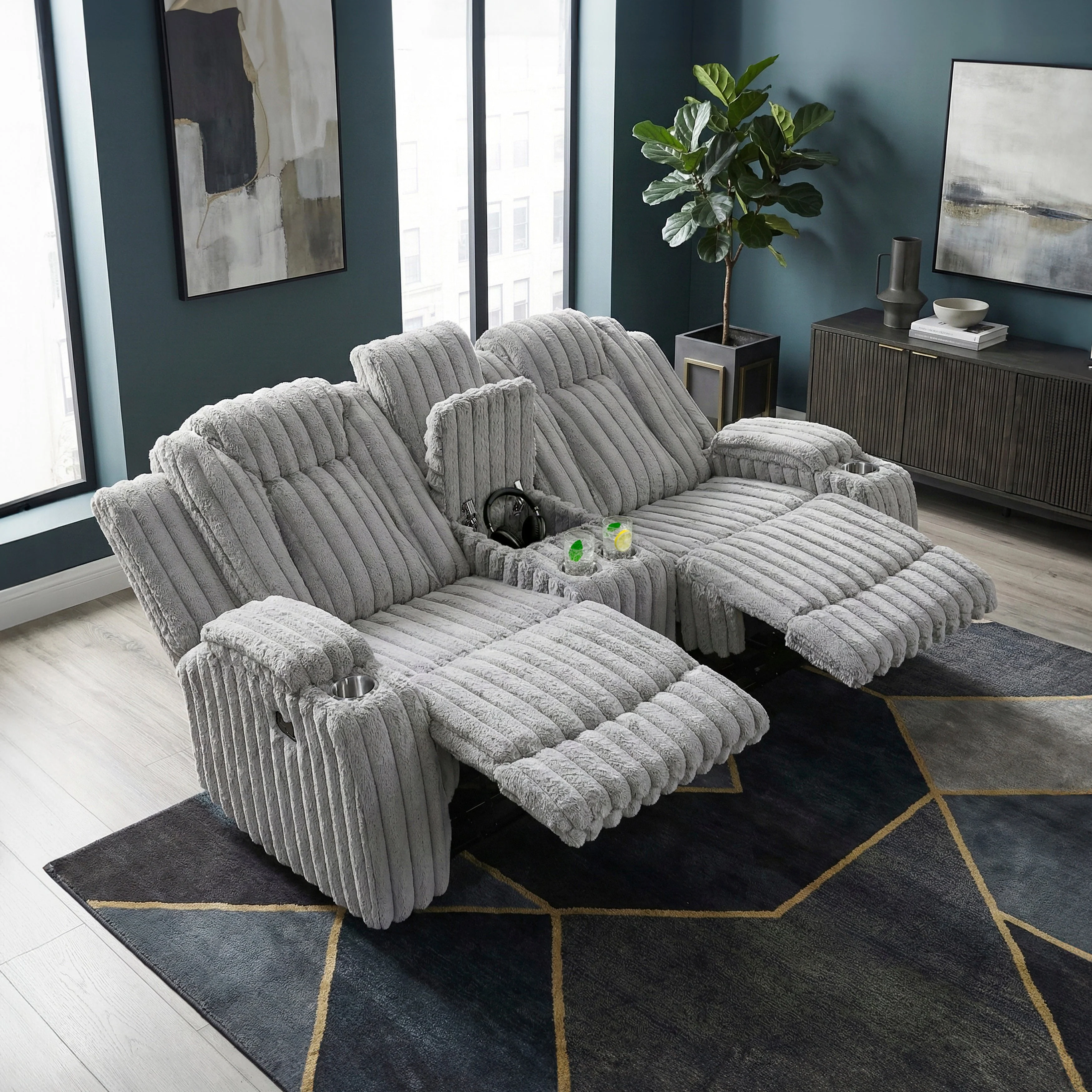 Phyllis Light Gray Double Reclining Loveseat with Center Console and Cup Holders - Image 13