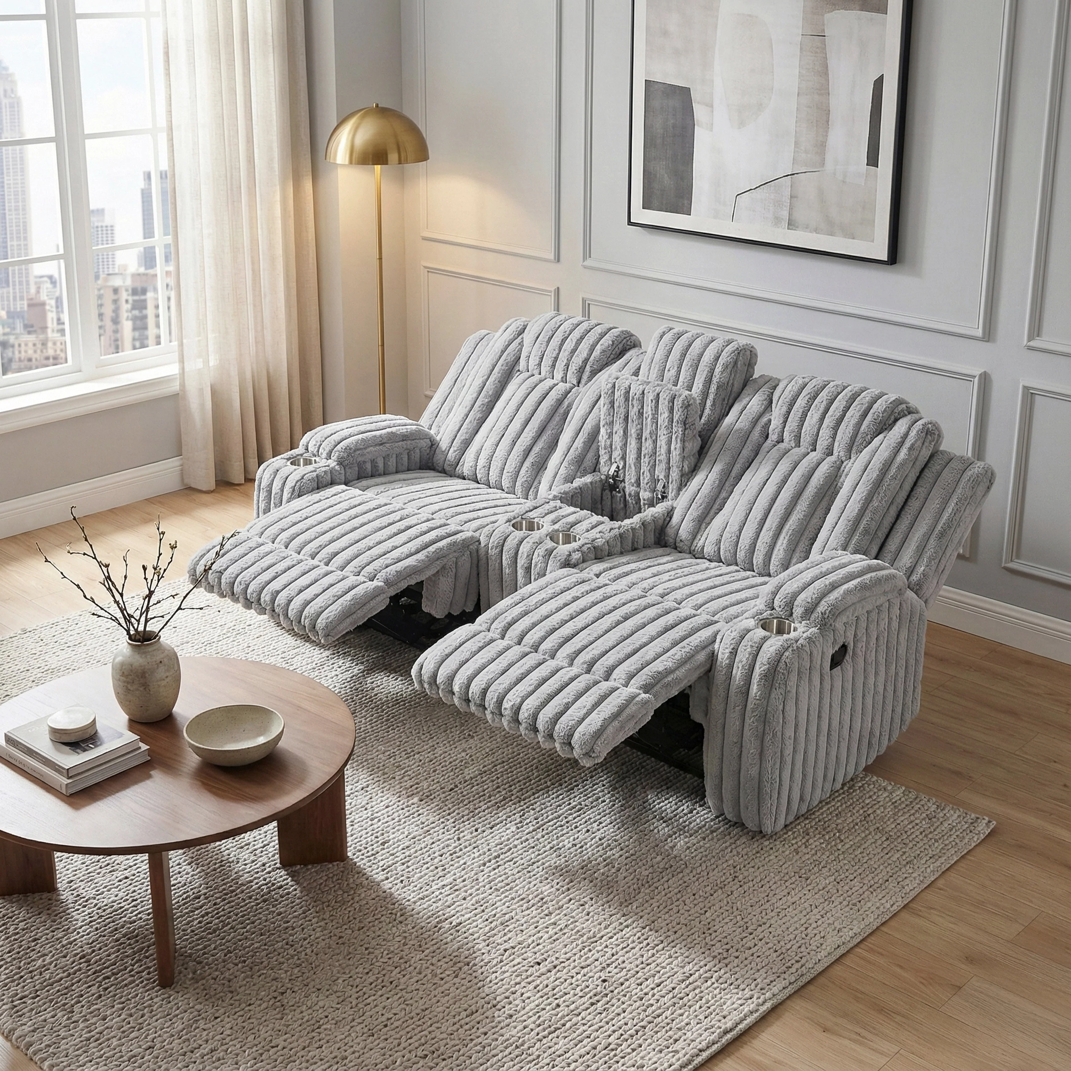 Phyllis Light Gray Double Reclining Loveseat with Center Console and Cup Holders - Image 14