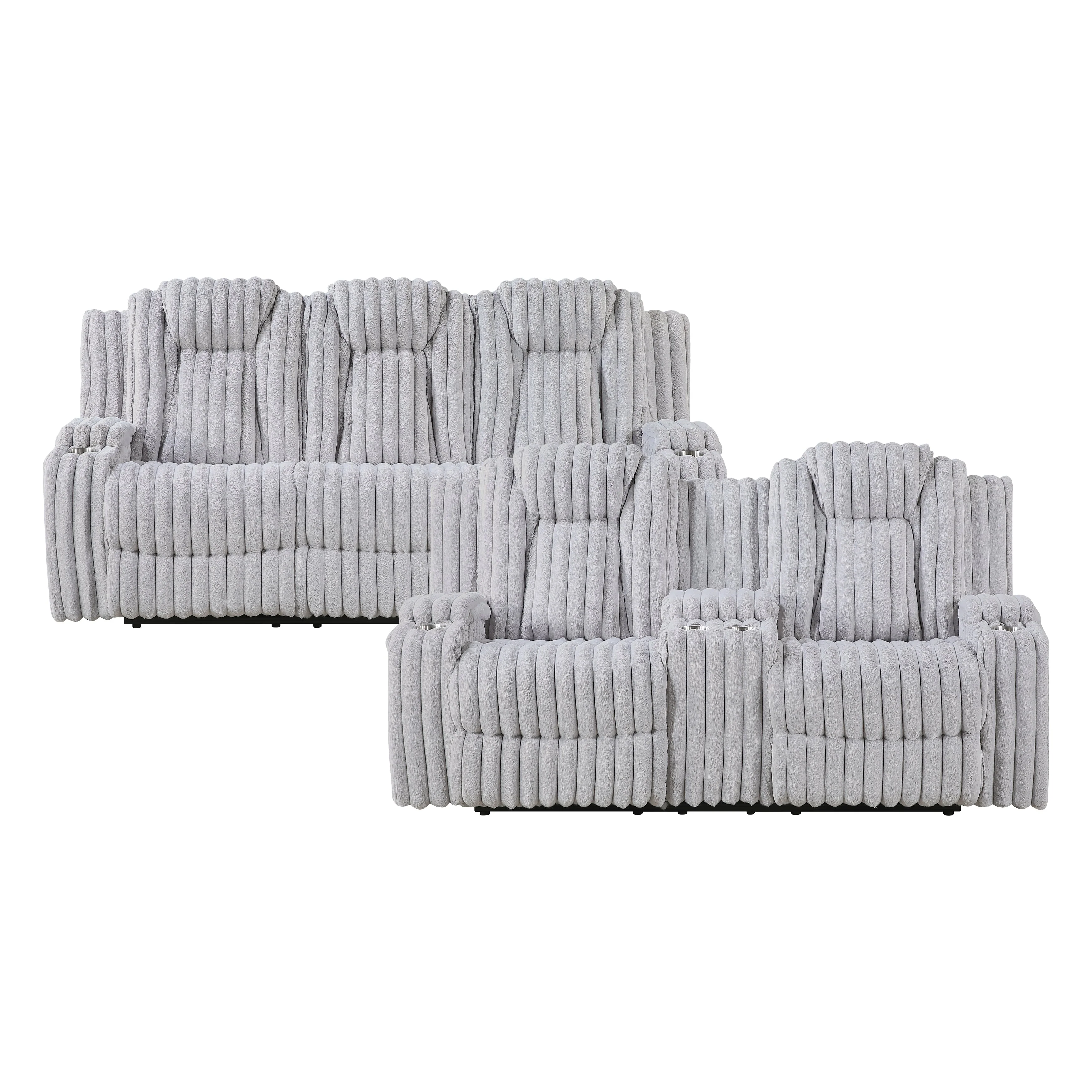 Phyllis Light Gray Double Reclining Loveseat with Center Console and Cup Holders - Image 15