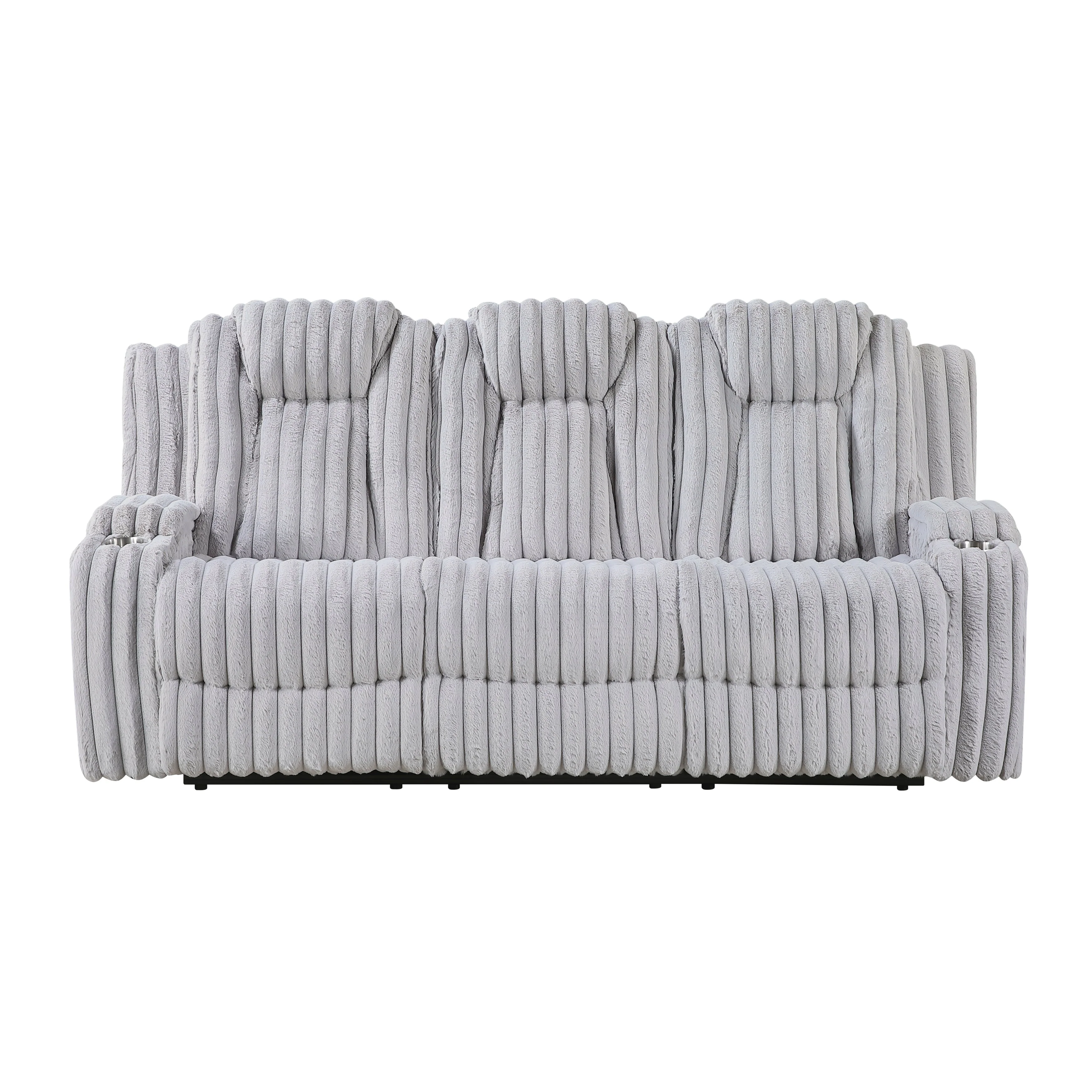 Phyllis Light Gray Double Reclining Loveseat with Center Console and Cup Holders - Image 16