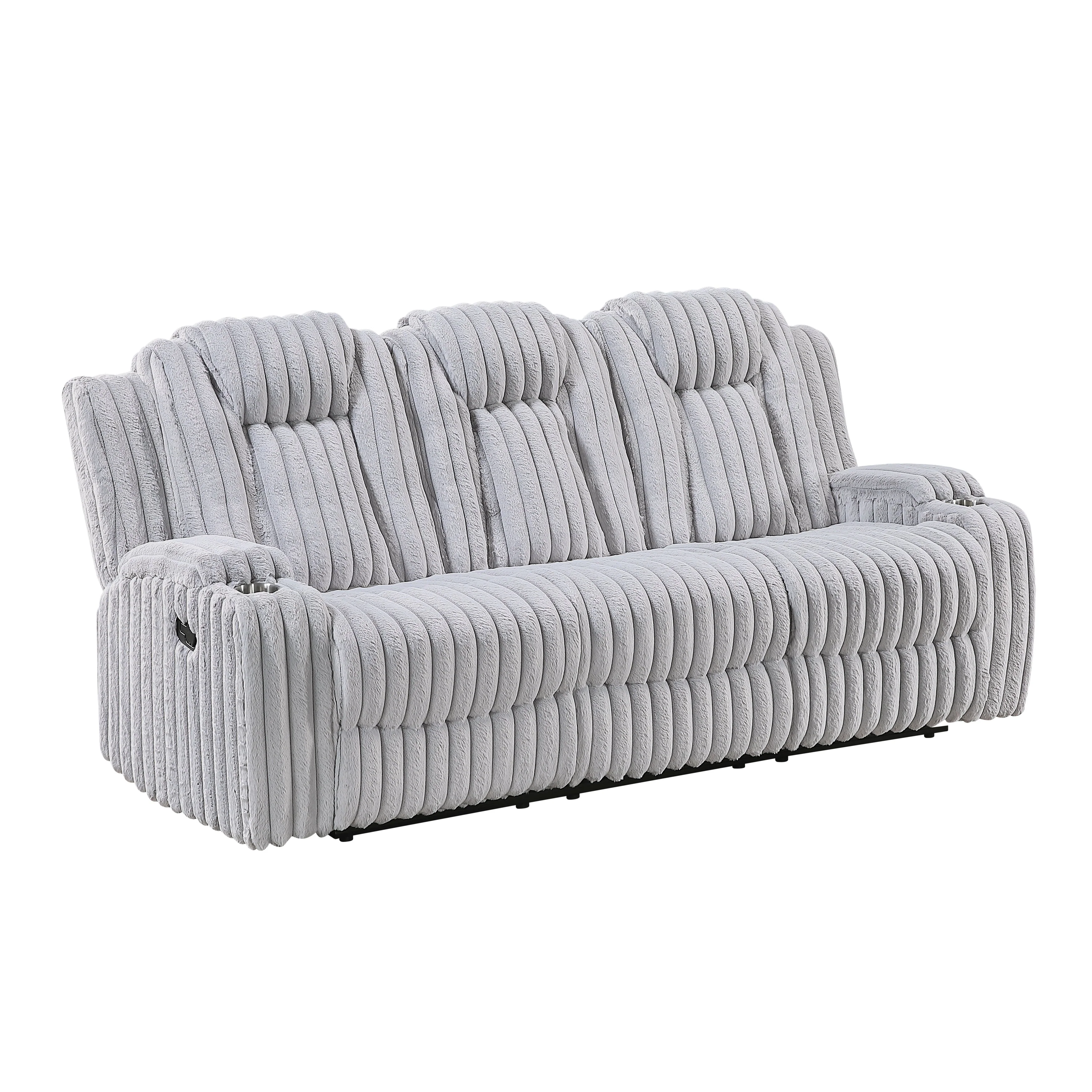 Phyllis Light Gray Double Reclining Loveseat with Center Console and Cup Holders - Image 17