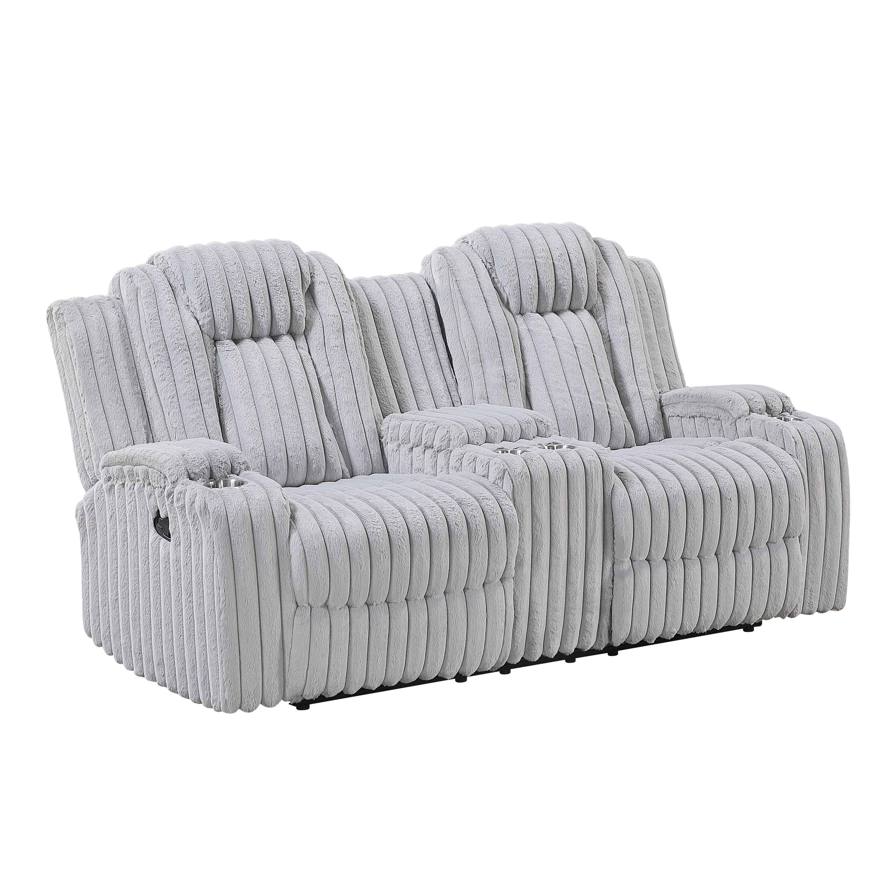Phyllis Light Gray Double Reclining Loveseat with Center Console and Cup Holders - Image 2