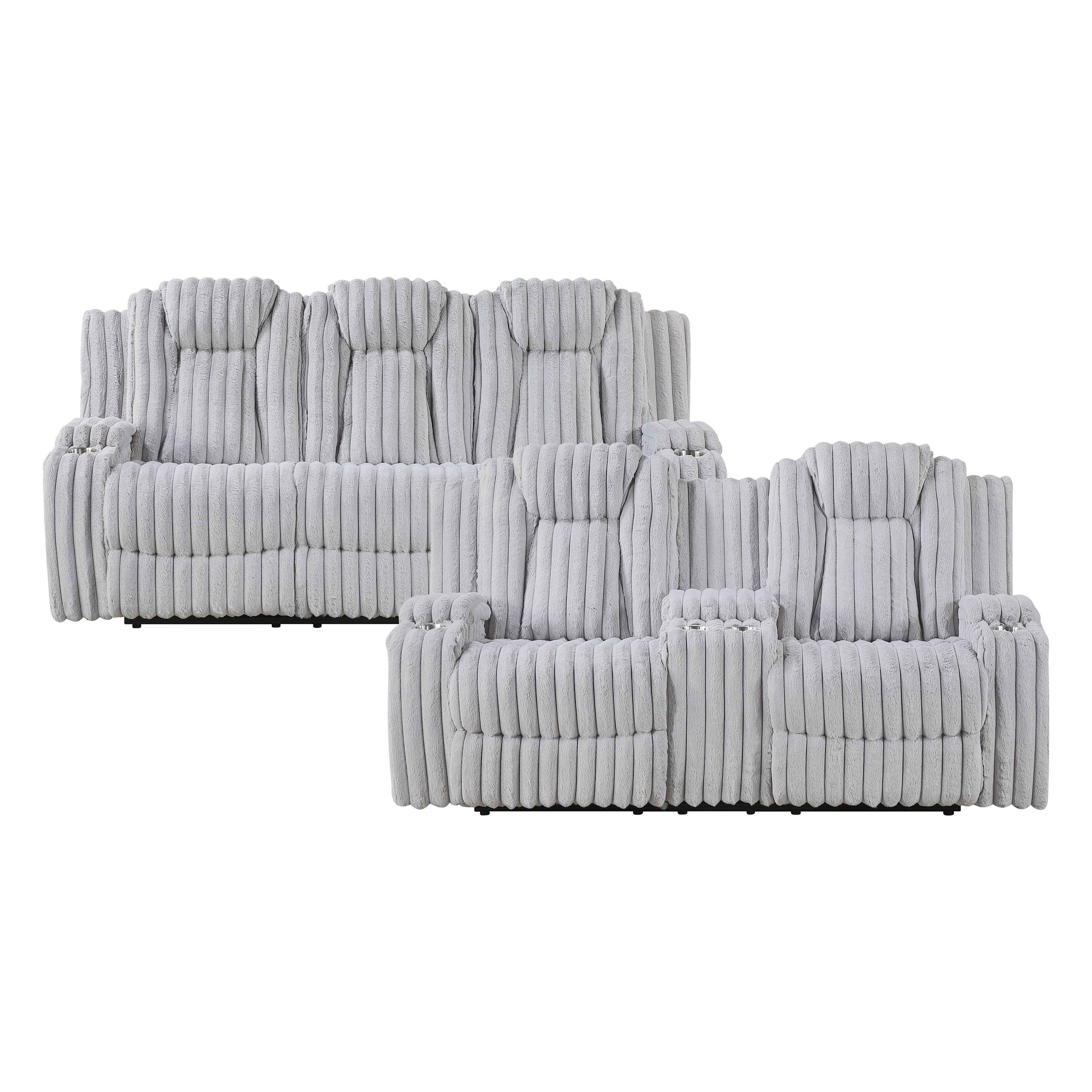 Phyllis Light Gray Double Reclining Loveseat with Center Console - Image 15