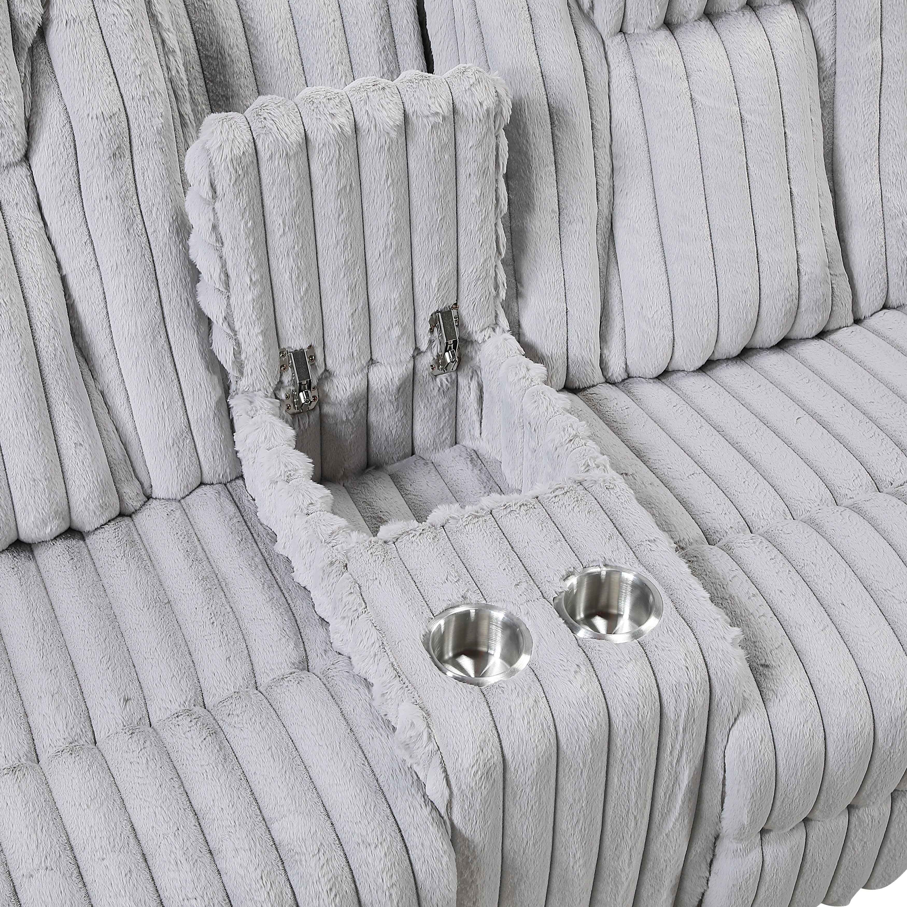 Phyllis Light Gray Double Reclining Loveseat with Center Console - Image 5