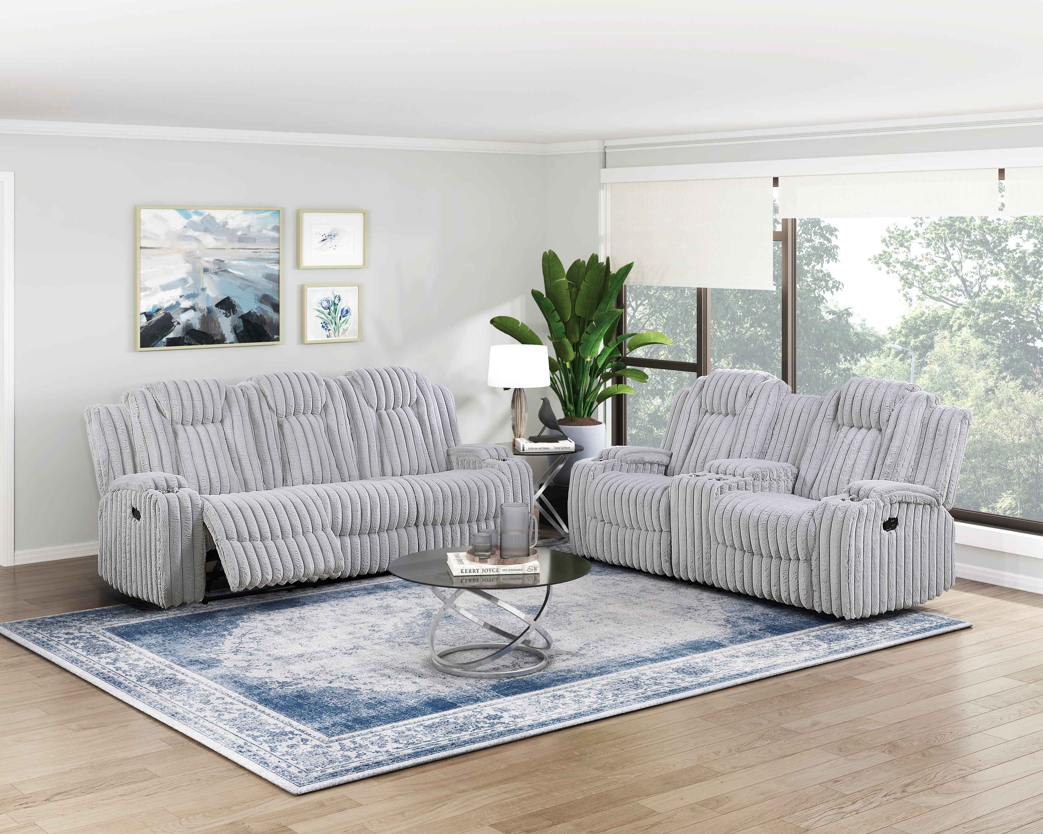 Phyllis Light Gray Double Reclining Loveseat with Center Console - Image 8