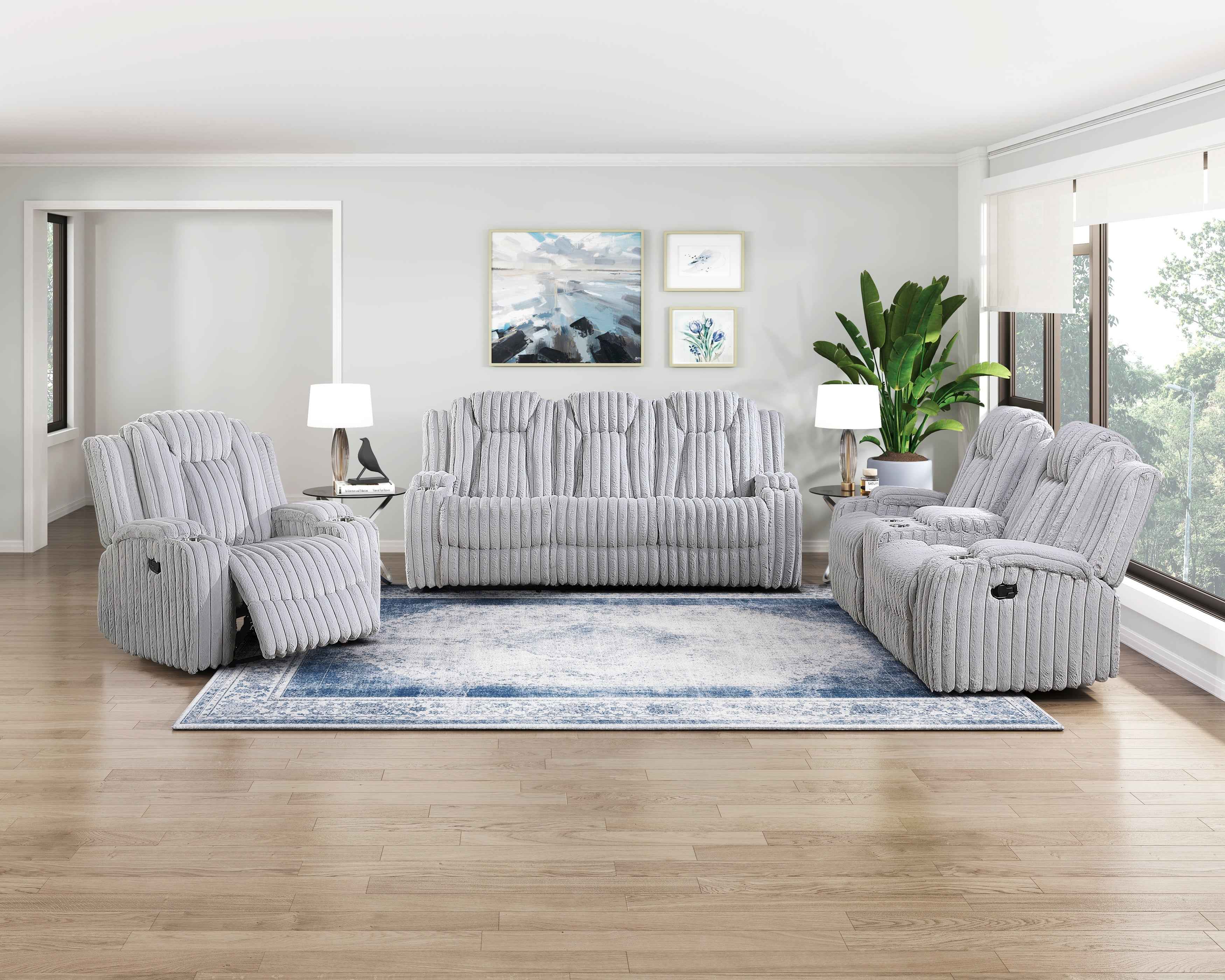 Phyllis Light Gray Double Reclining Loveseat with Center Console - Image 9