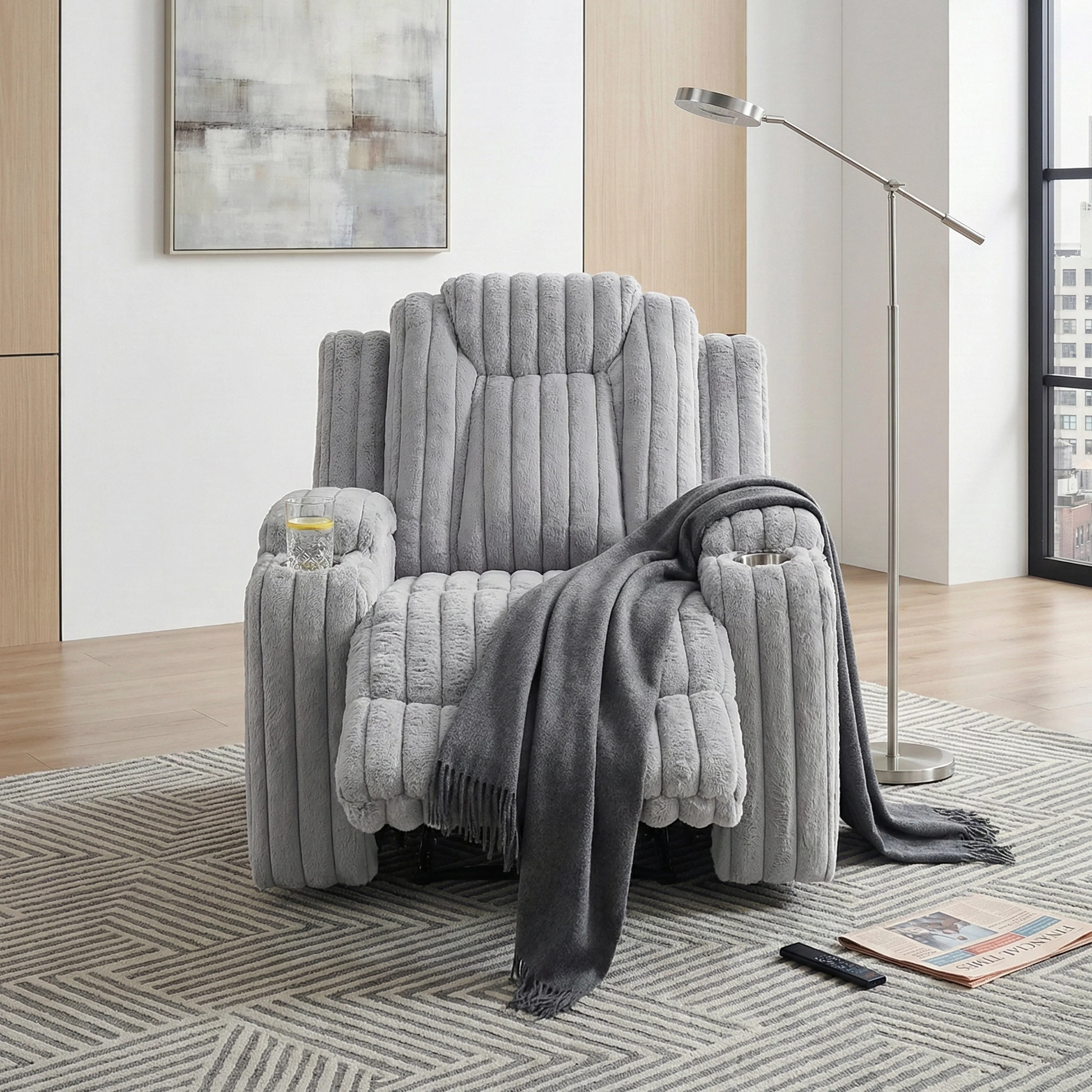 Phyllis Light Gray Reclining Chair with Cup Holders - Image 15