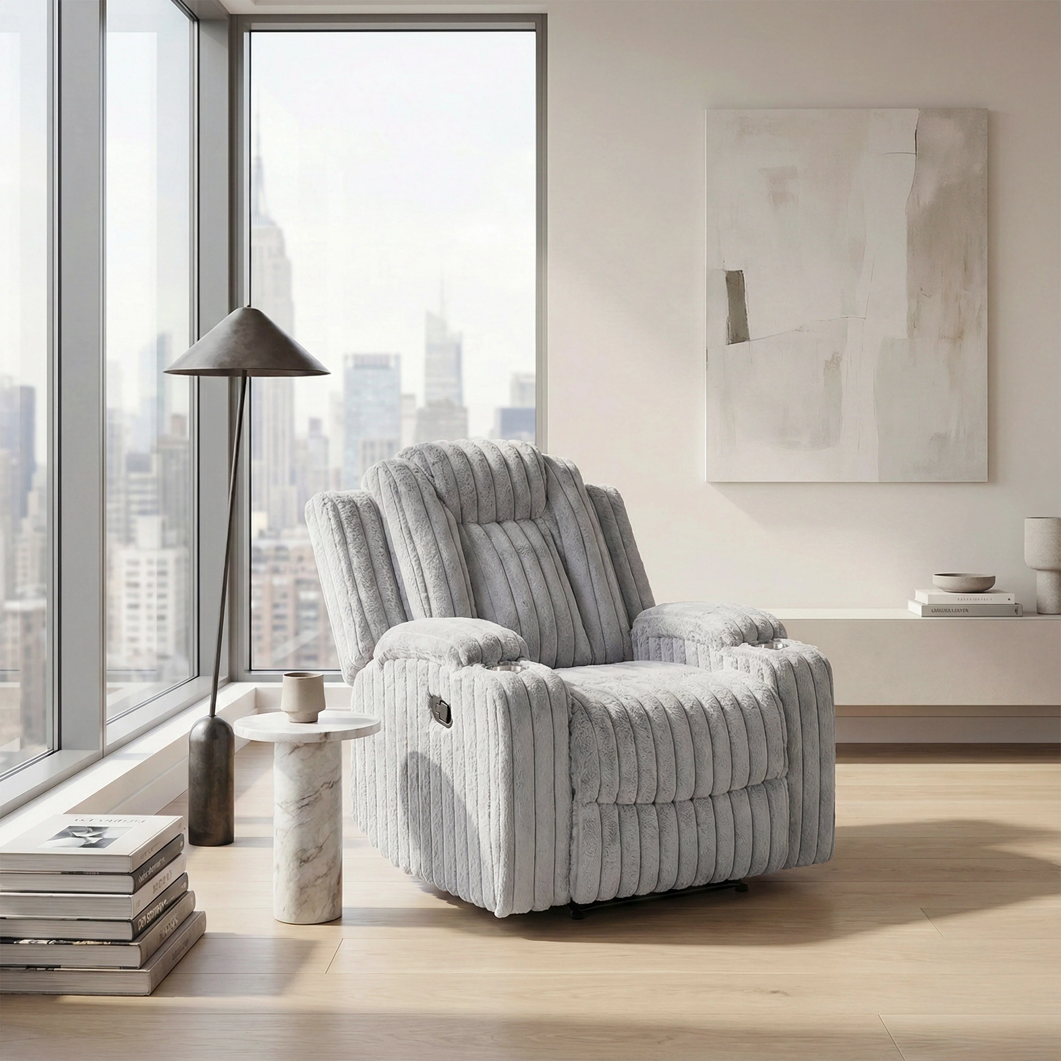 Phyllis Light Gray Reclining Chair with Cup Holders - Image 16
