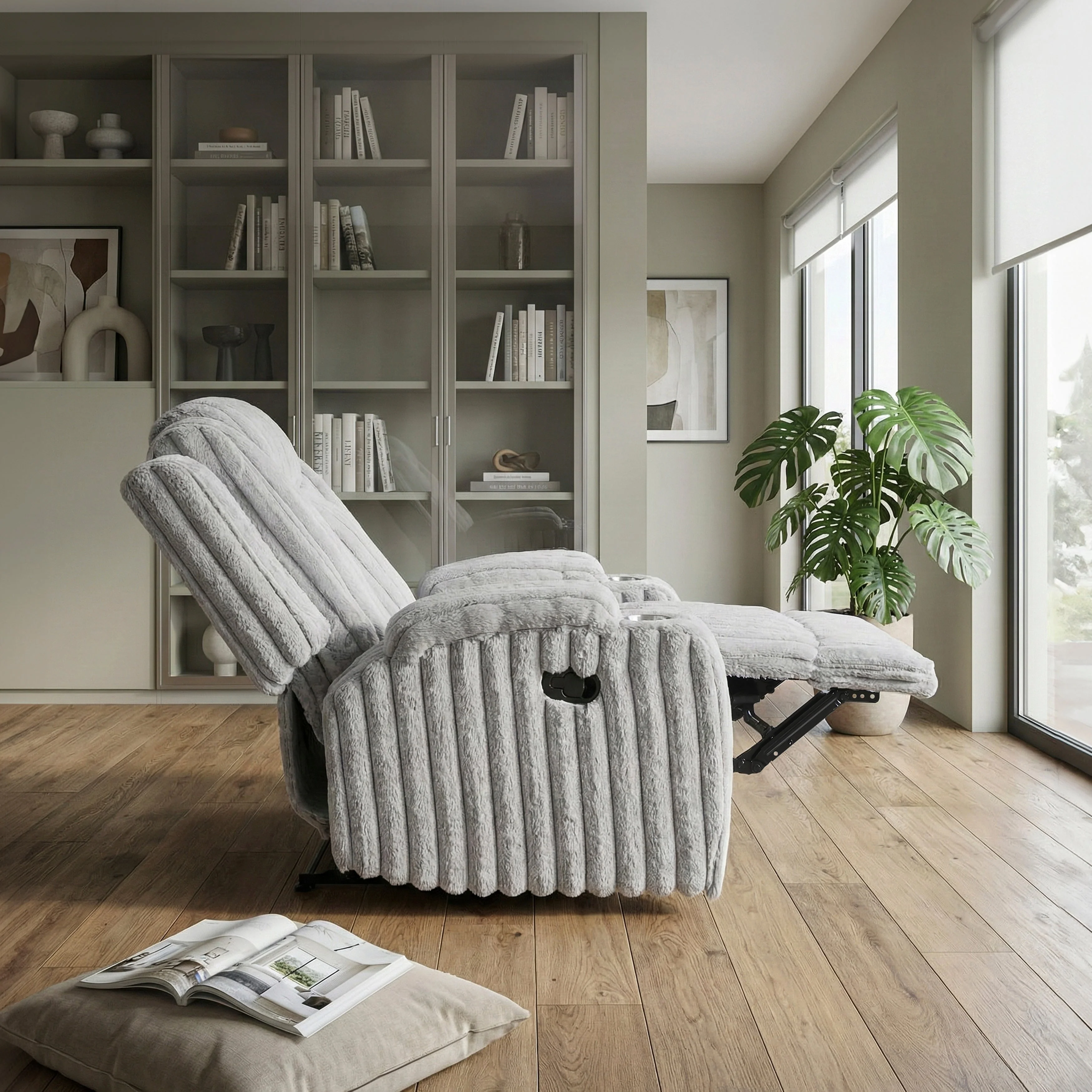 Phyllis Light Gray Reclining Chair with Cup Holders - Image 22