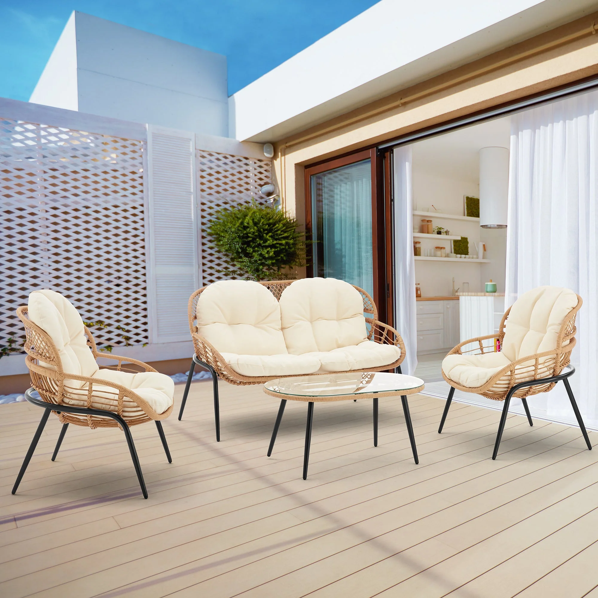 Pine 4-Piece Patio Conversation Set in Cream - Image 2