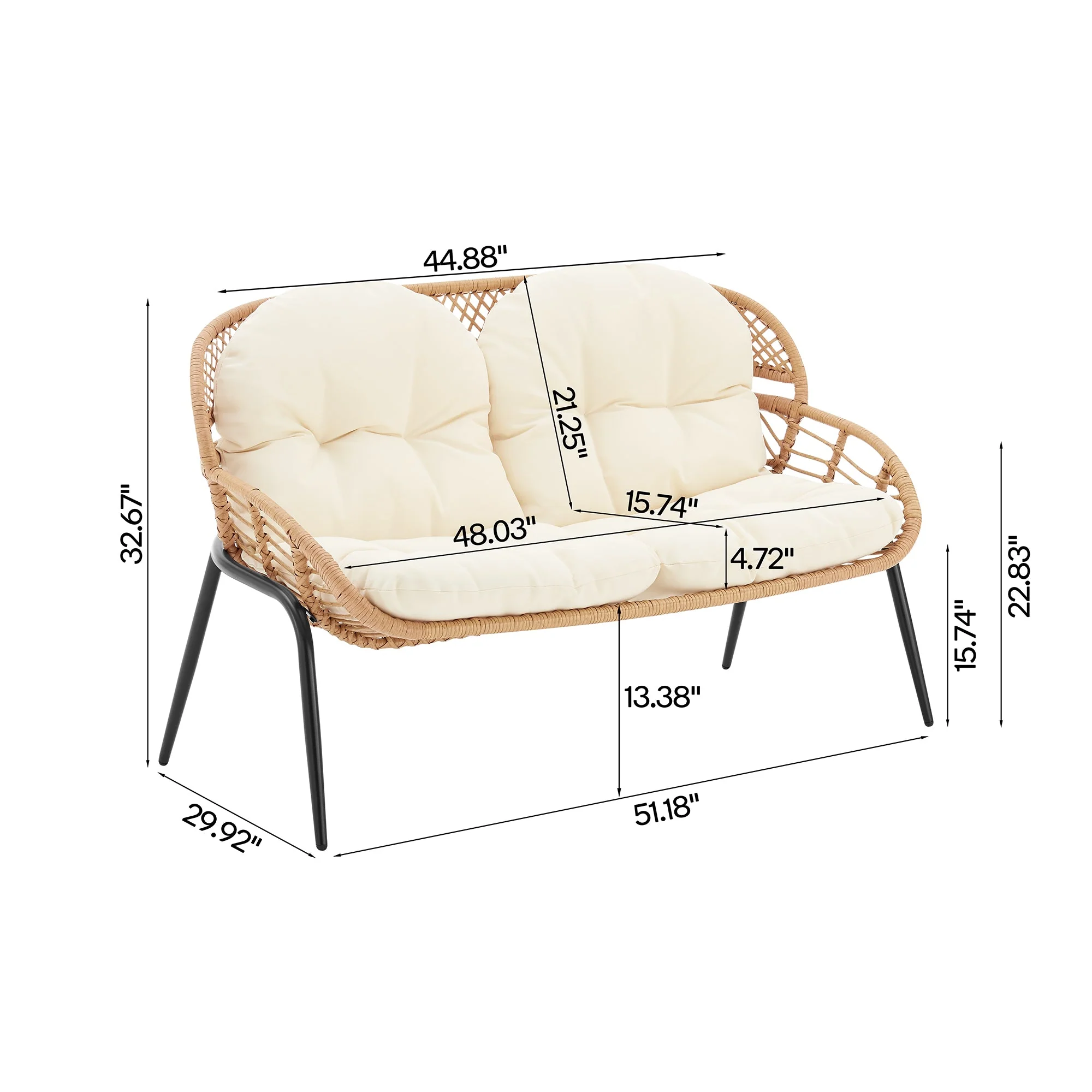 Pine 4-Piece Patio Conversation Set in Cream - Image 5