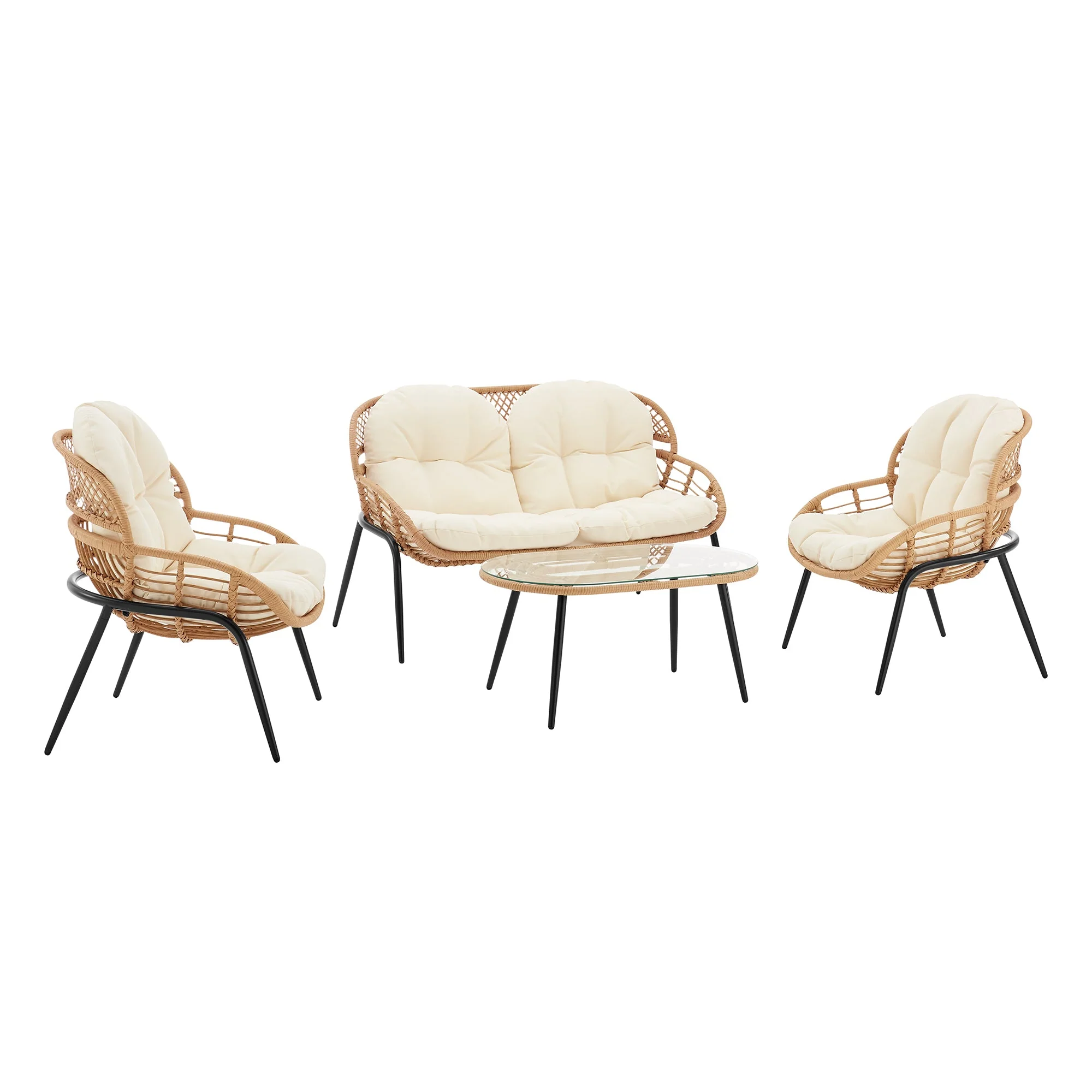 Pine 4-Piece Patio Conversation Set in Cream - Image 7