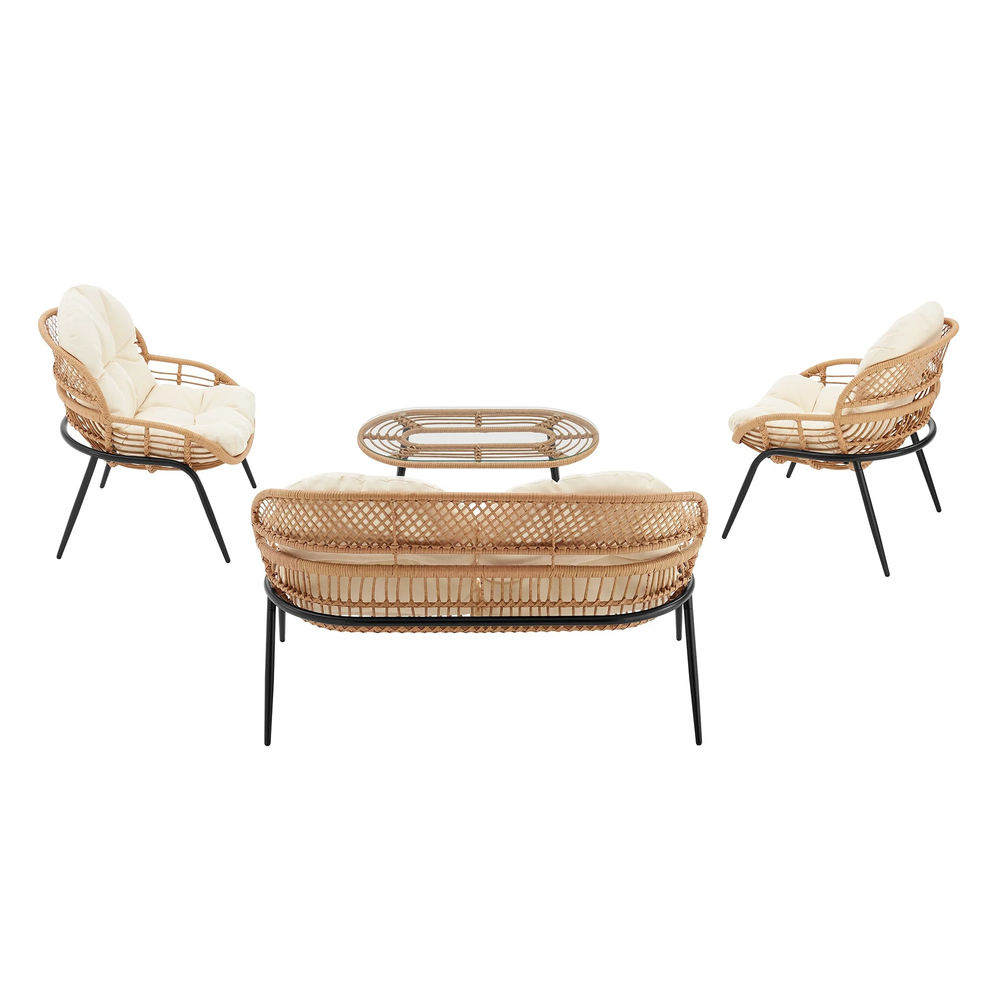 Pine 4-Piece Patio Conversation Set in Cream - Image 9
