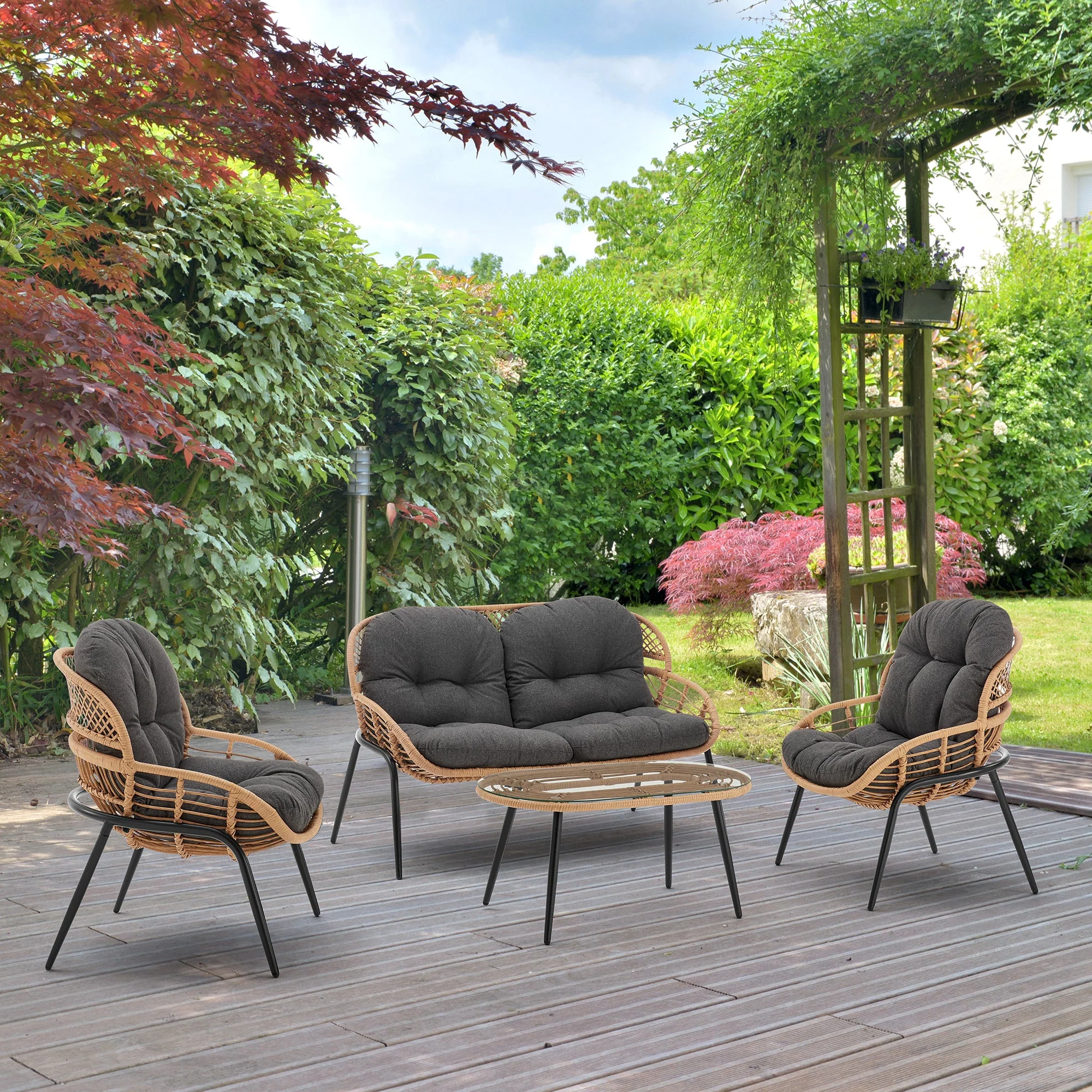 Pine 4-Piece Patio Conversation Set in Grey - Image 2