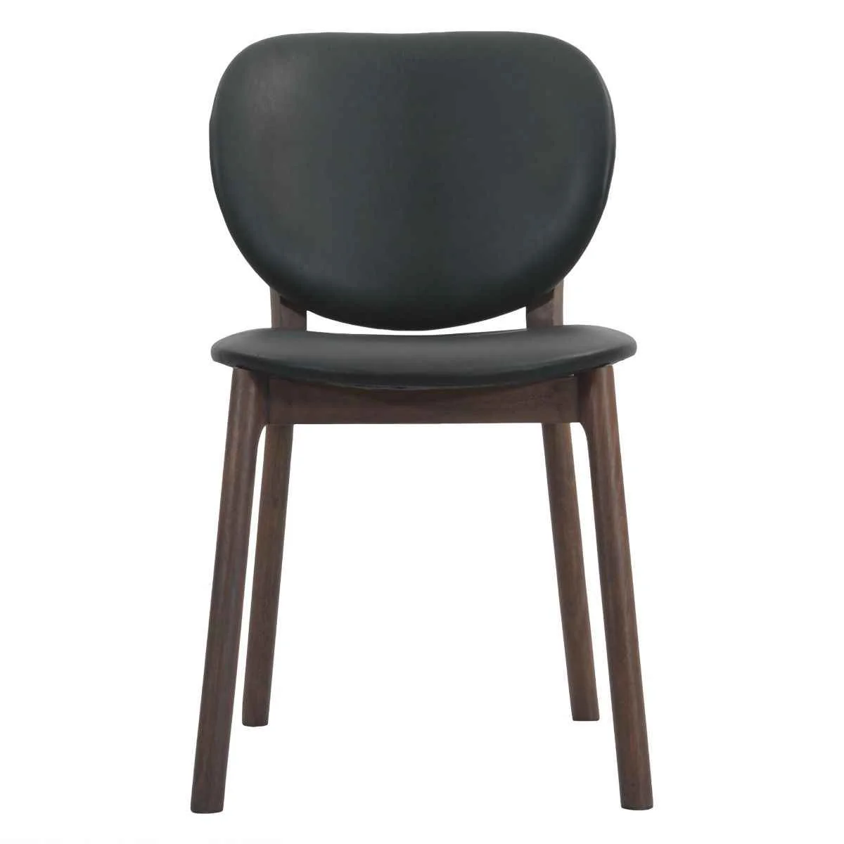 Piper 18" Round Back Dining Chair in Black Leather and Wood, Set of 2 - Image 2