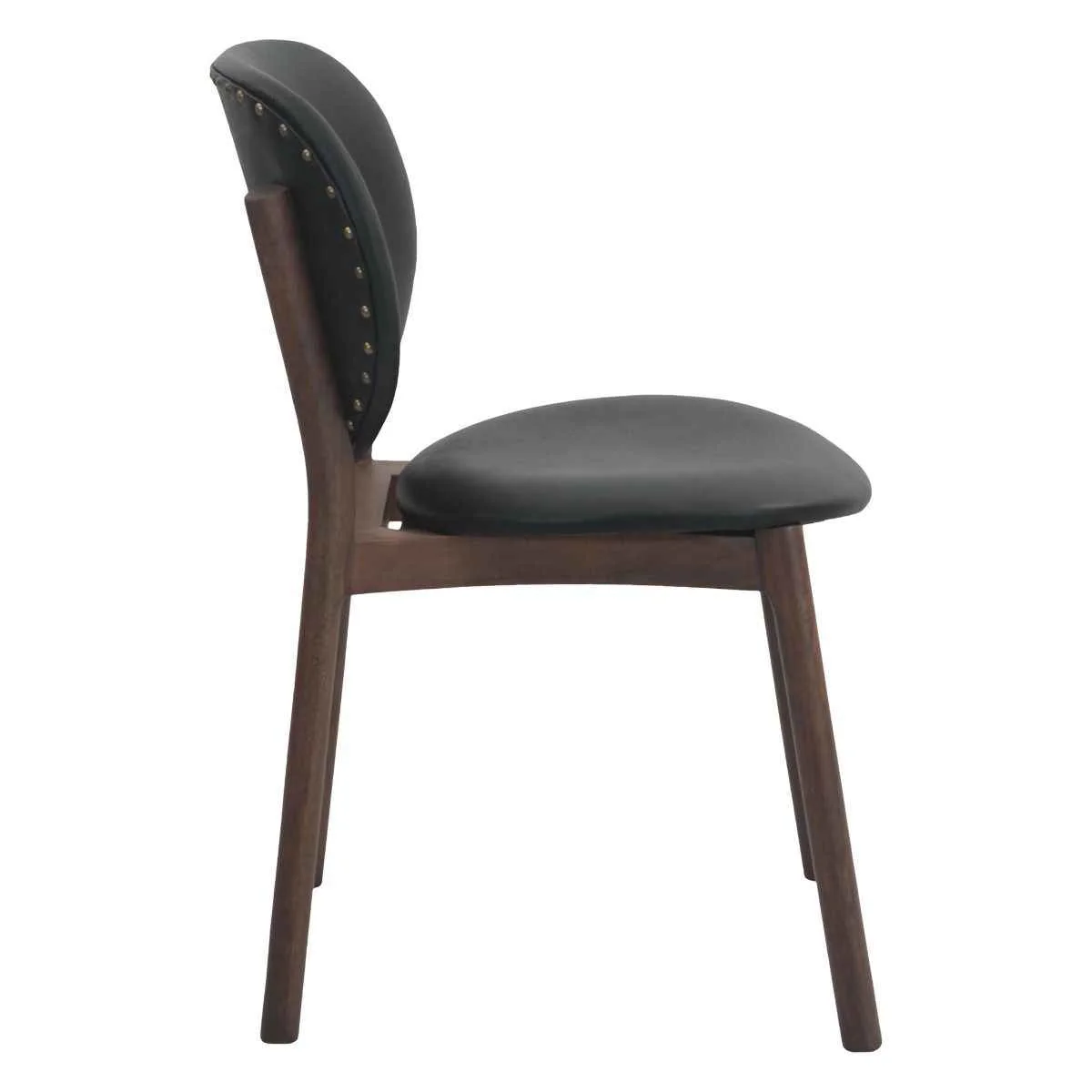 Piper 18" Round Back Dining Chair in Black Leather and Wood, Set of 2 - Image 3
