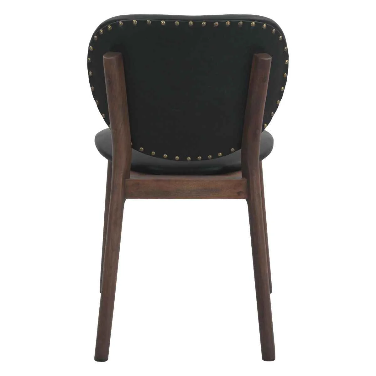 Piper 18" Round Back Dining Chair in Black Leather and Wood, Set of 2 - Image 4