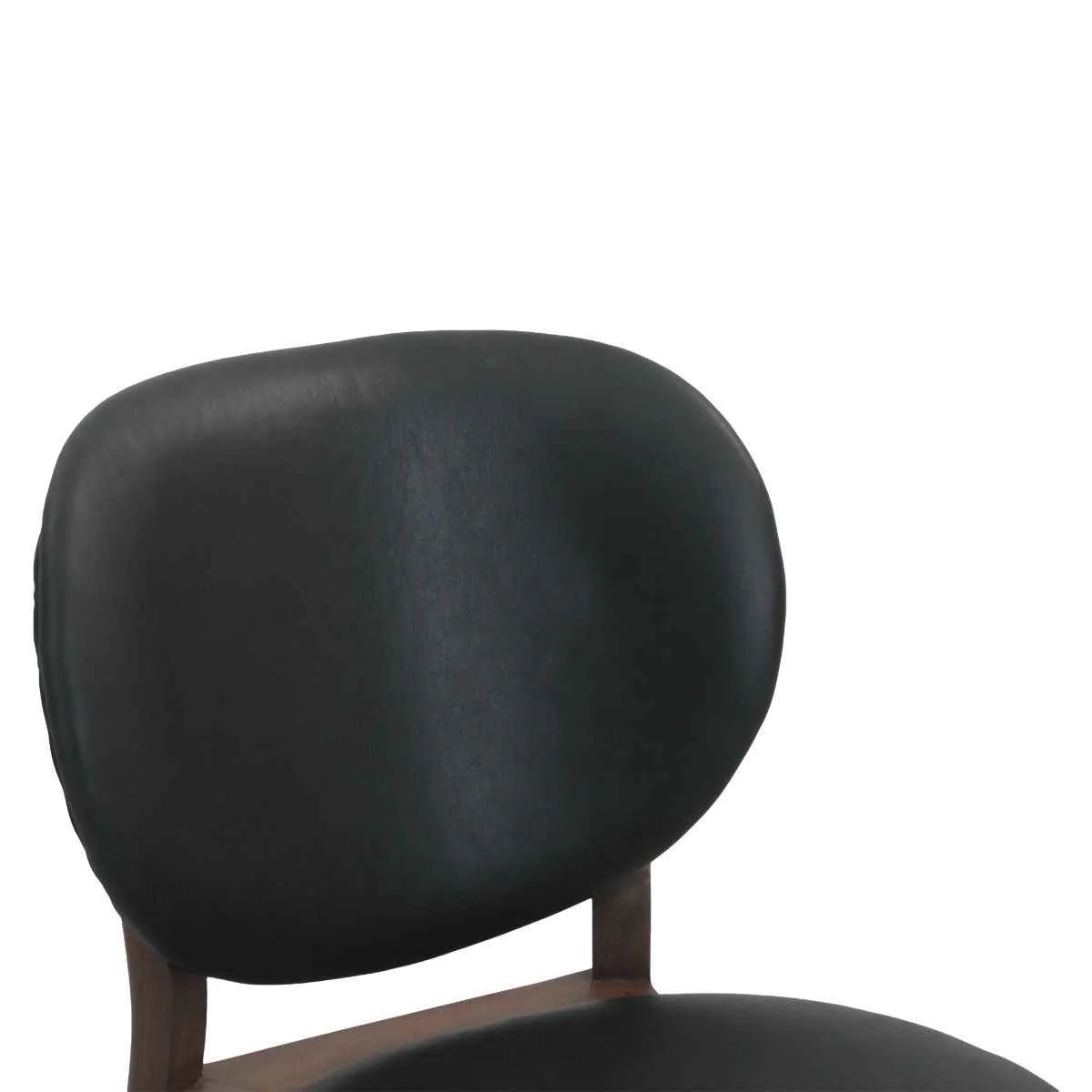 Piper 18" Round Back Dining Chair in Black Leather and Wood, Set of 2 - Image 5