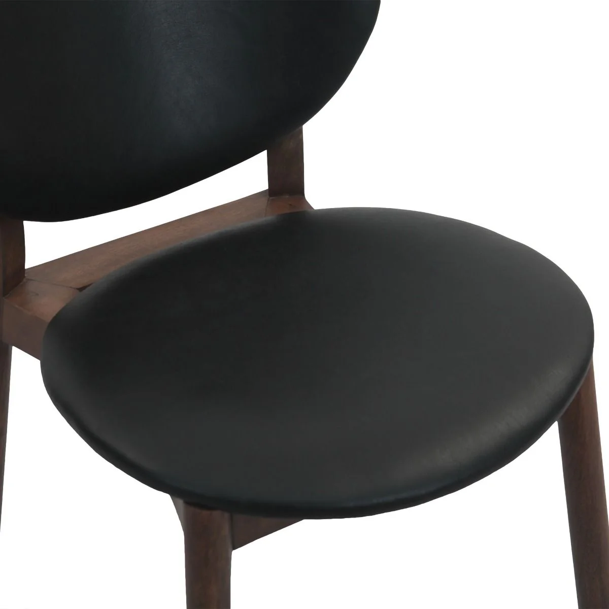 Piper 18" Round Back Dining Chair in Black Leather and Wood, Set of 2 - Image 6