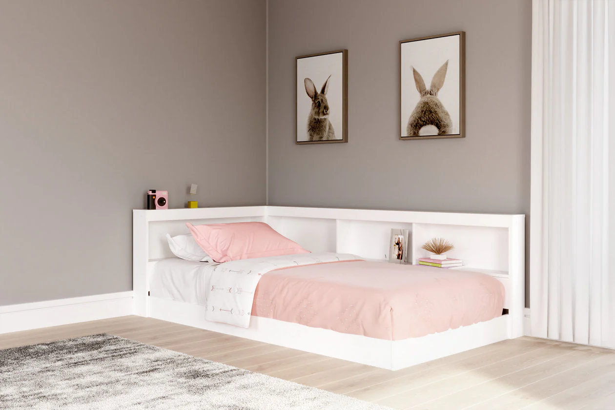 Piperton White Twin Bookcase Corner Storage Bed - Image 2