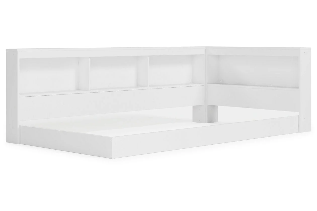Piperton White Twin Bookcase Corner Storage Bed - Image 3