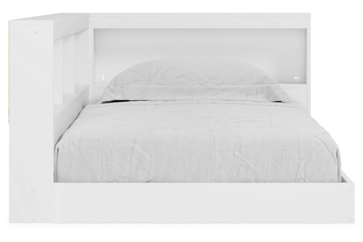 Piperton White Twin Bookcase Corner Storage Bed - Image 4